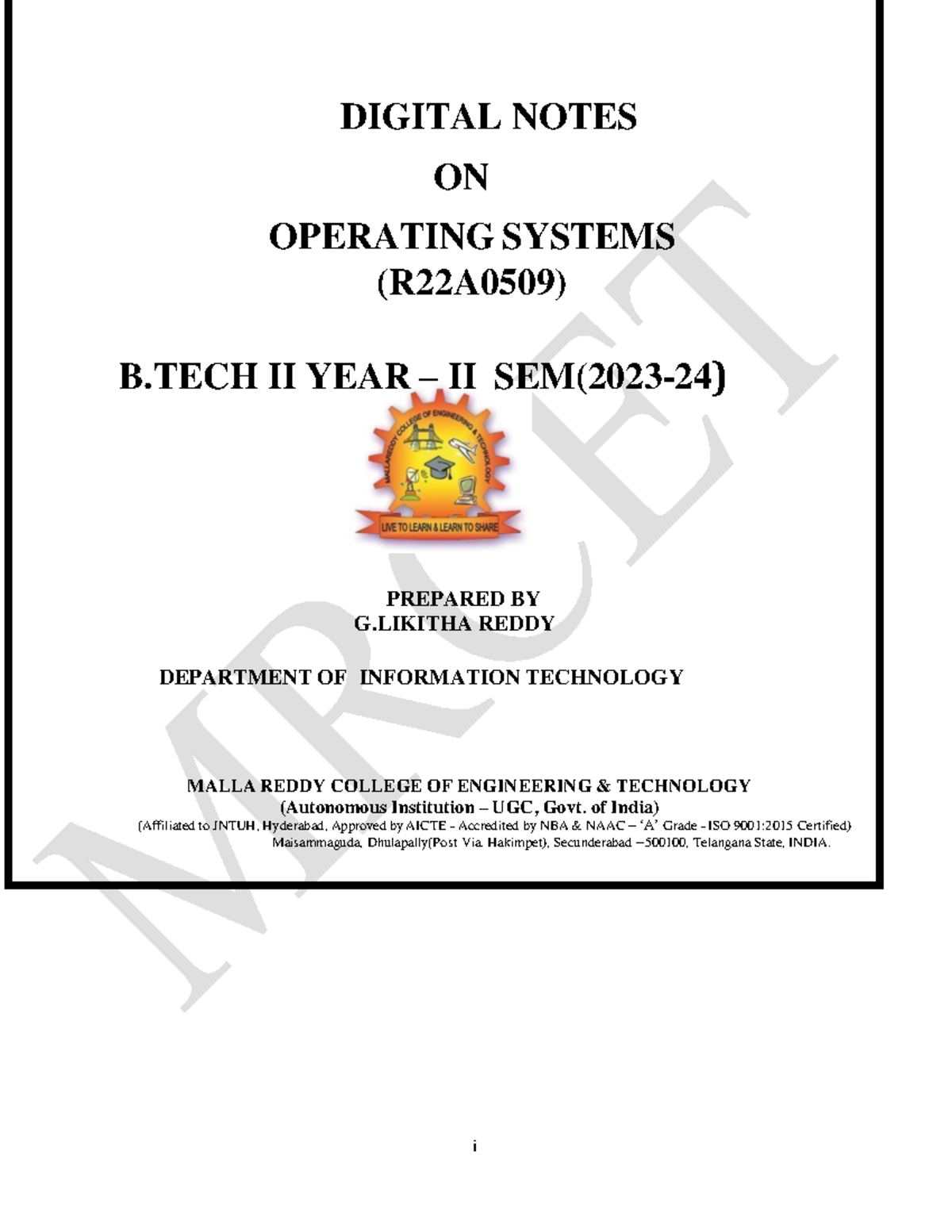 IT (R22) 2-2 Operating Systems Midterm Notes (2023-24) - Studocu