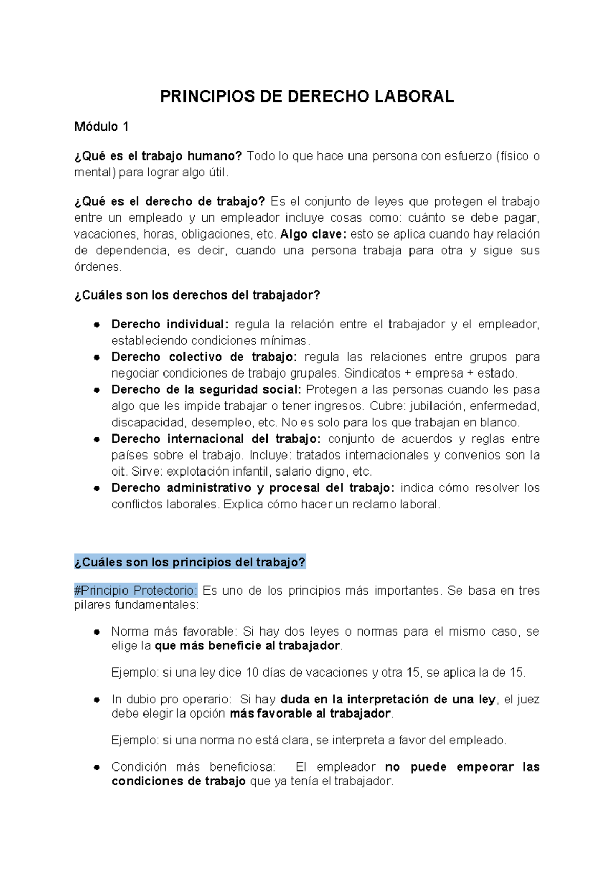 PRINCIPIOS DE DERECHO LABORAL - Módulo 1: Conceptos Fundamentales - Studocu