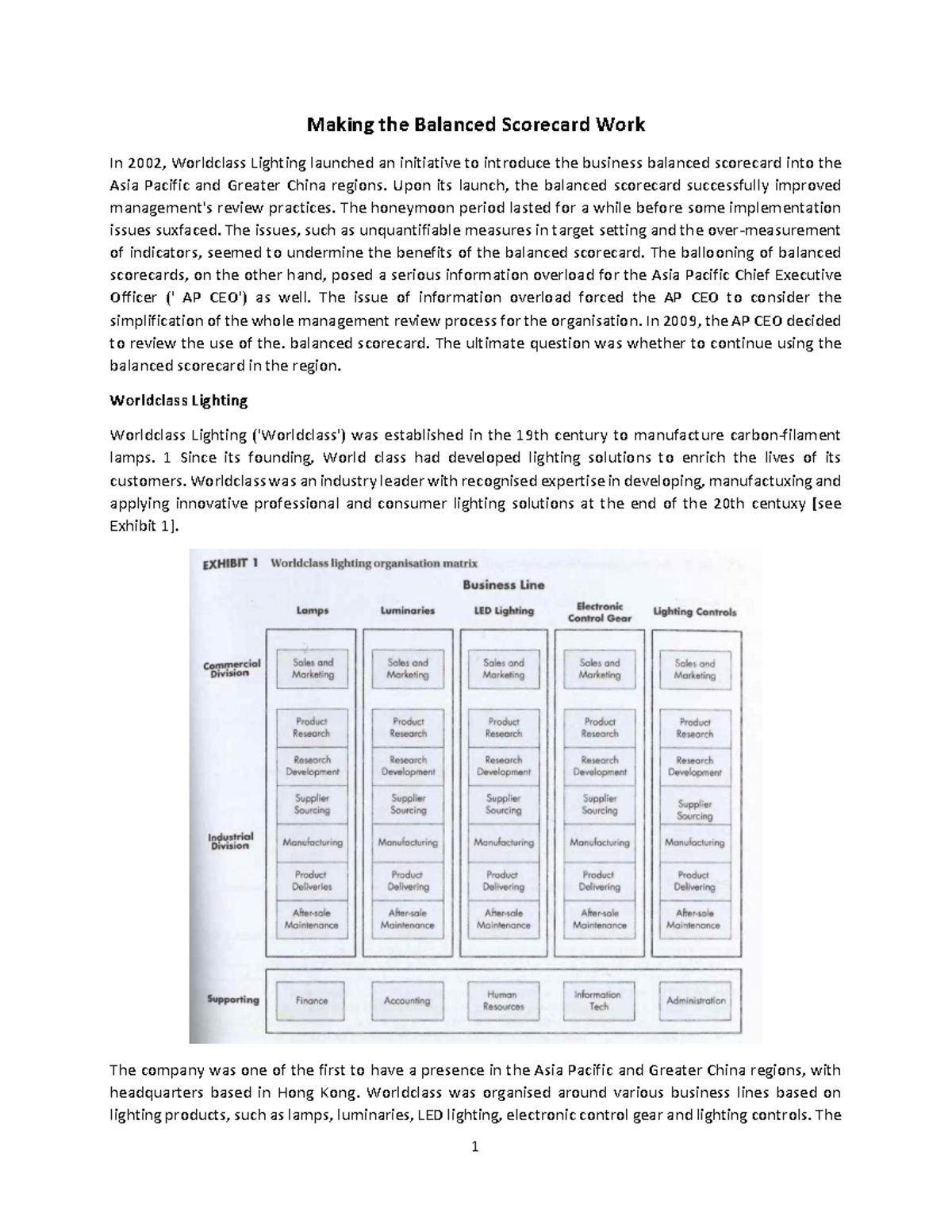 Case Study: Making the Balanced Scorecard Work (2002-2009) - Studeersnel