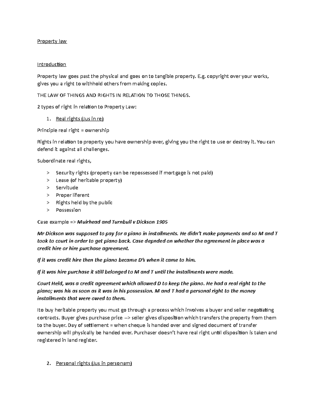 Property Law Final Exam Notes - Ken Dale Risk - Studocu