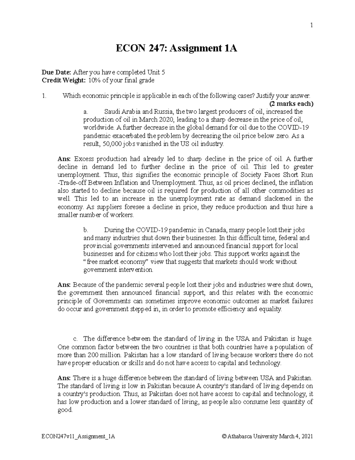 Assignment 01 Econ - ECON 247: Assignment 1A Due Date: After you have ...