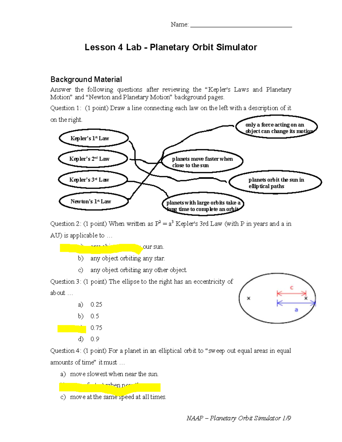 Lesson 4 Lab - Planetary Orbit Simulator Worksheet Answers - Studocu