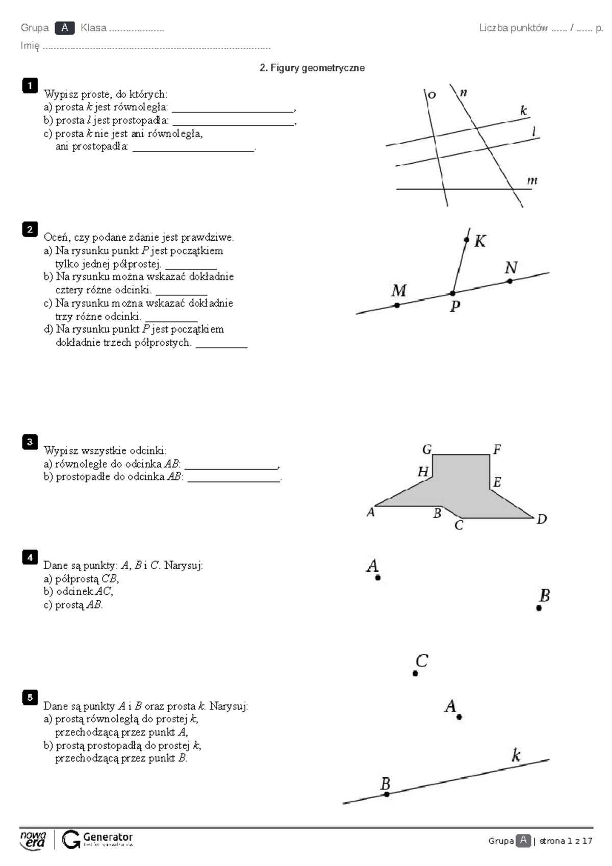 2. Figury geometryczne Test (bez widocznej punktacji) - Grupa A Klasa