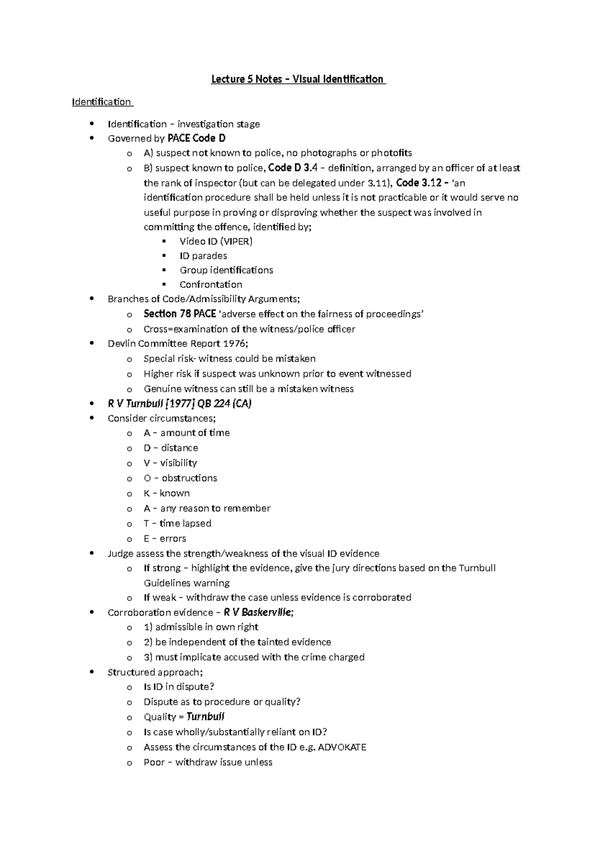 Lecture 5 Notes - Visual ID Procedures & Legal Standards - Studocu