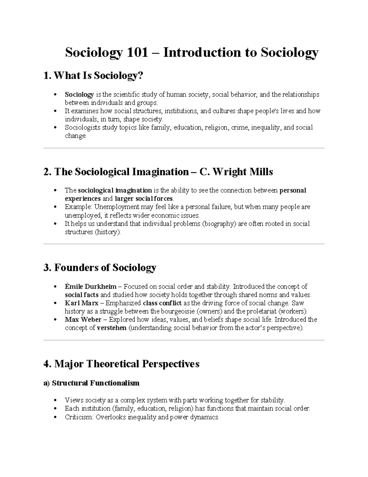 Sociology 101: Key Concepts and Theories in Sociology Notes - Studocu