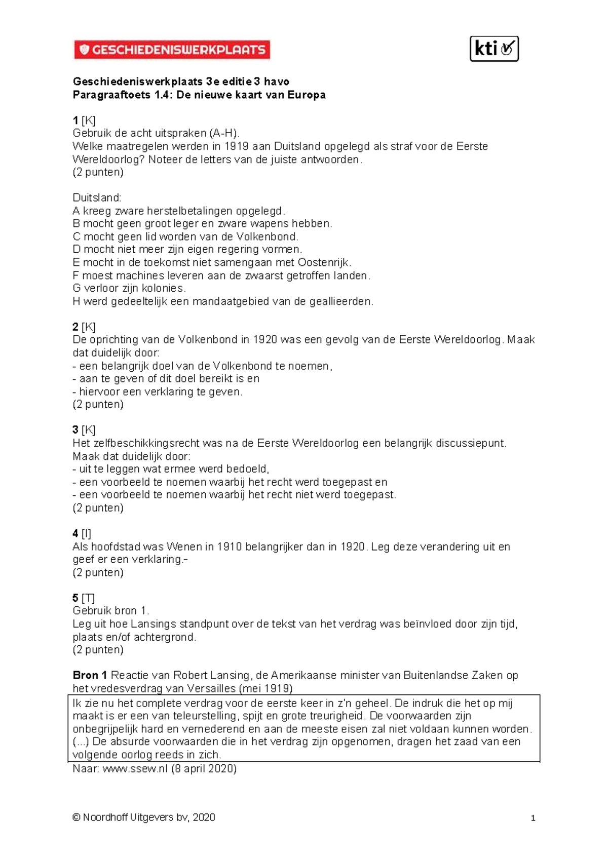 GWP3 3H H1 Par Toets 1 4 ktiu - Geschiedeniswerkplaats 3e editie 3 havo ...