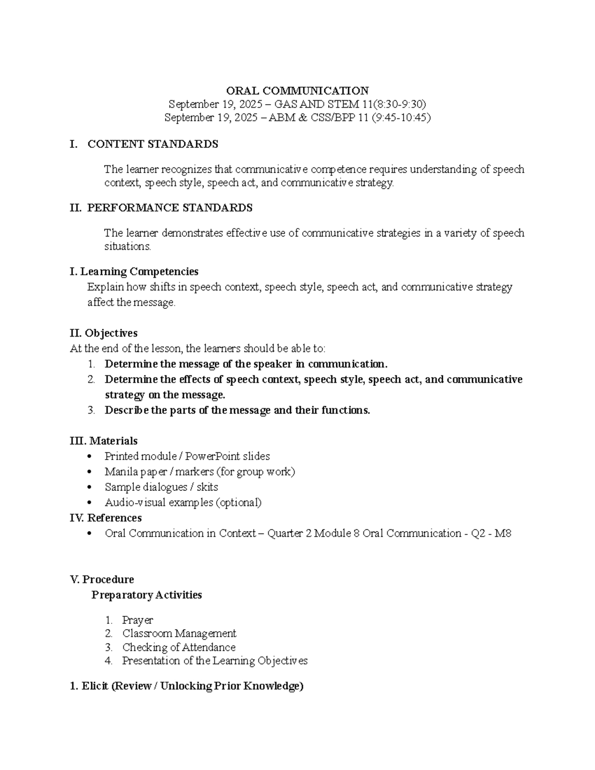 ABM 11 Oral Communication Lesson Plan: Understanding Message Contexts ...