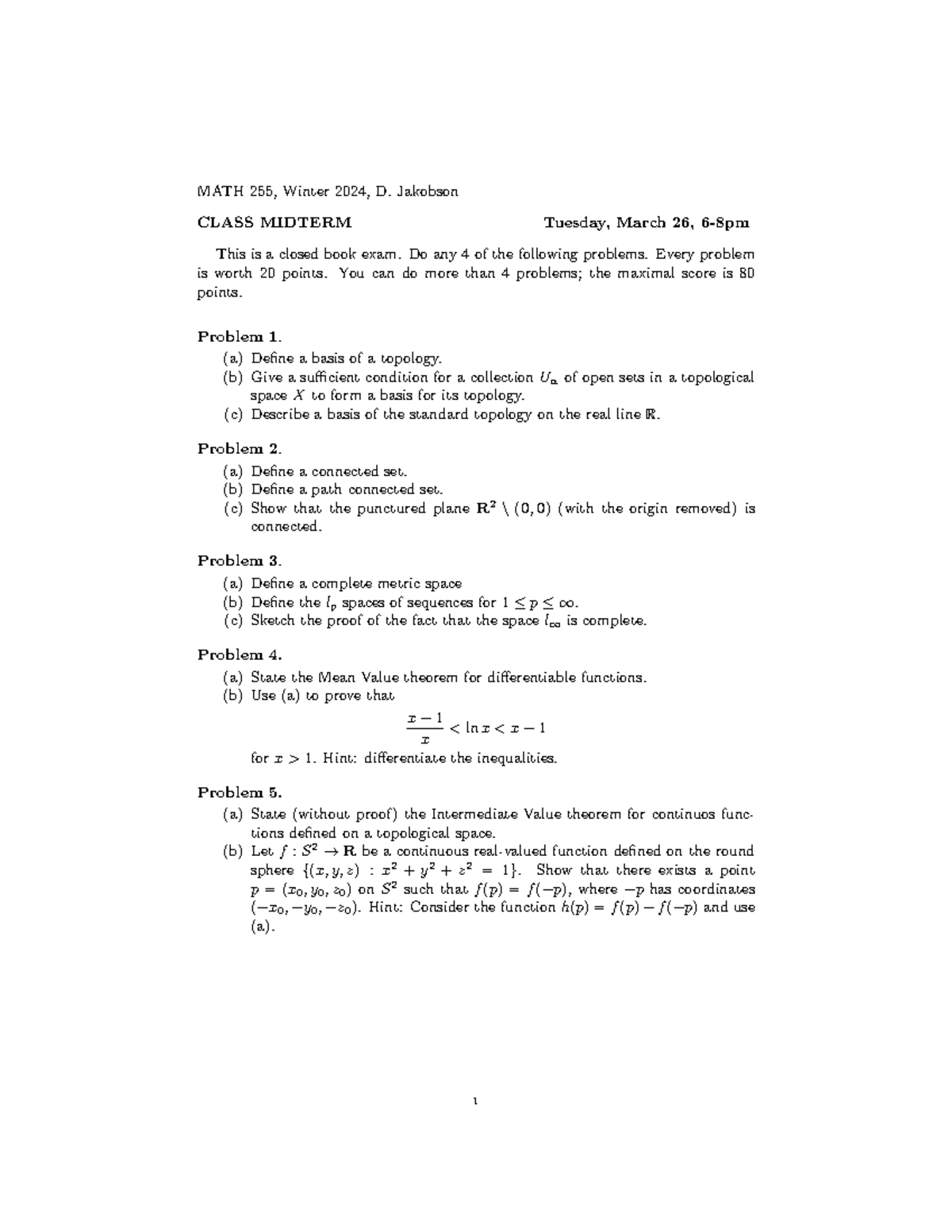 MATH 255 Winter 2024 Midterm Exam Review Notes - Studocu