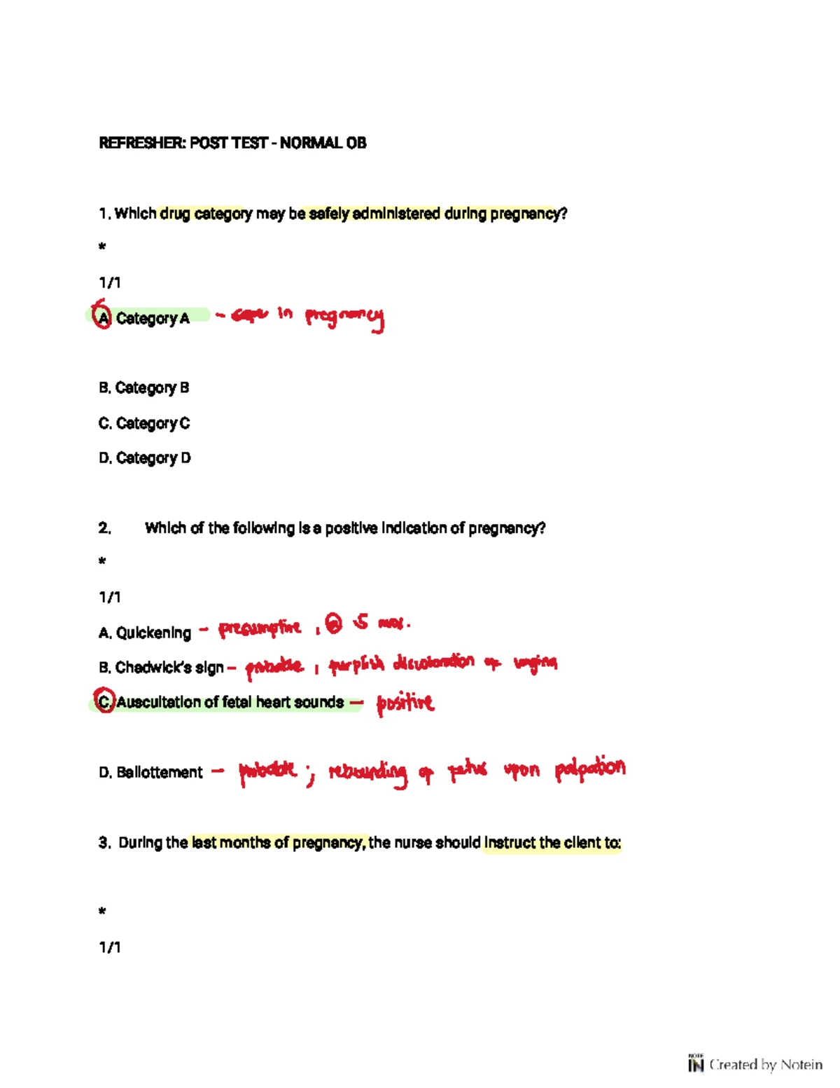 Refresher: Post-Test on Normal Obstetrics (OB) - Studocu