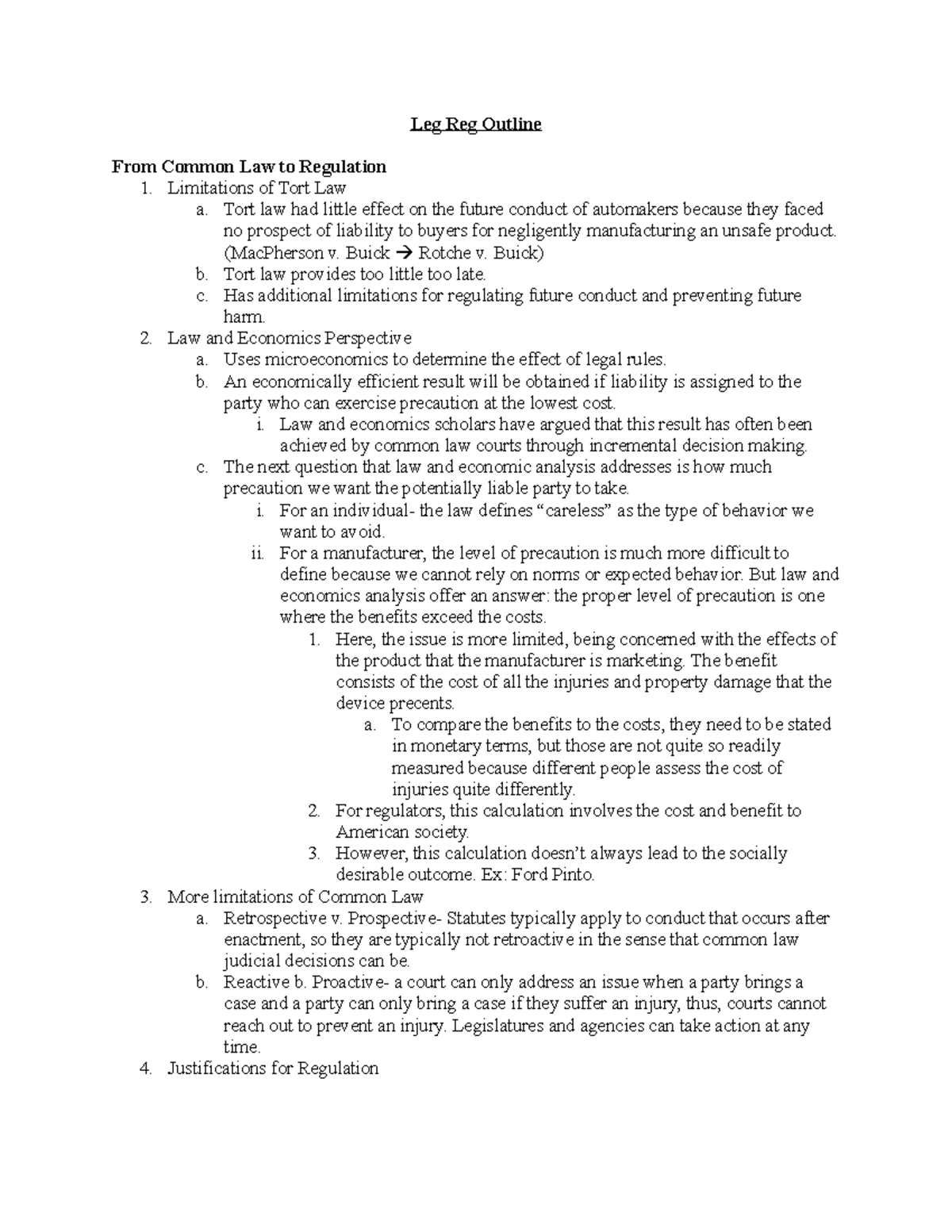 Leg Reg Outline: Evolution from Common Law to Modern Regulation - Studocu
