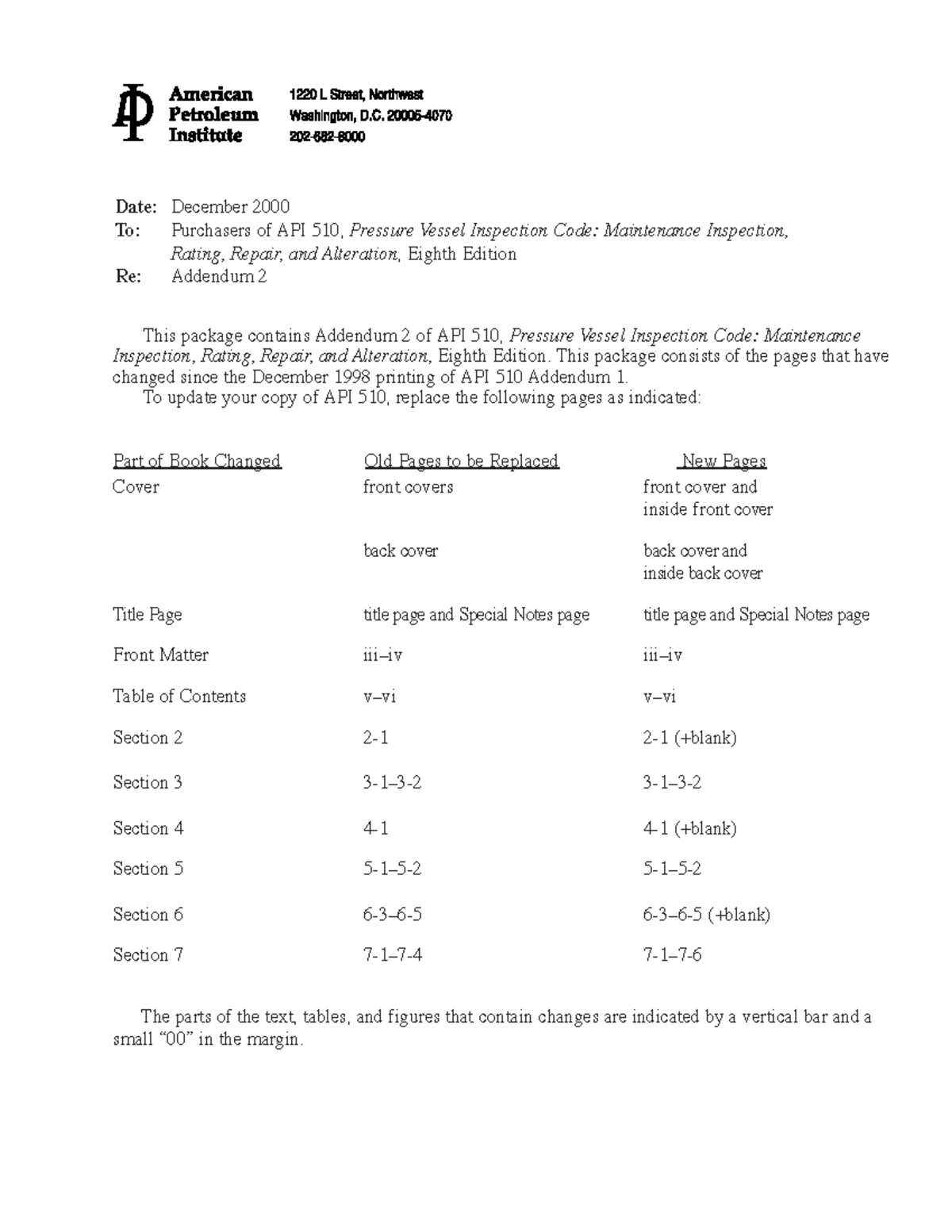 API 510 A2 - Addendum 2 for Pressure Vessel Inspection Code - Studocu