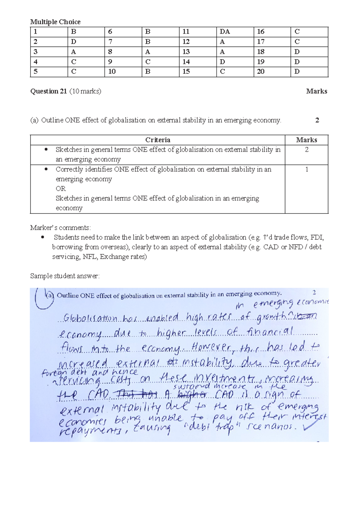 2019 Topic Test Marking Criteria - Multiple Choice 1 B 6 B 11 DA 16 C 2 ...