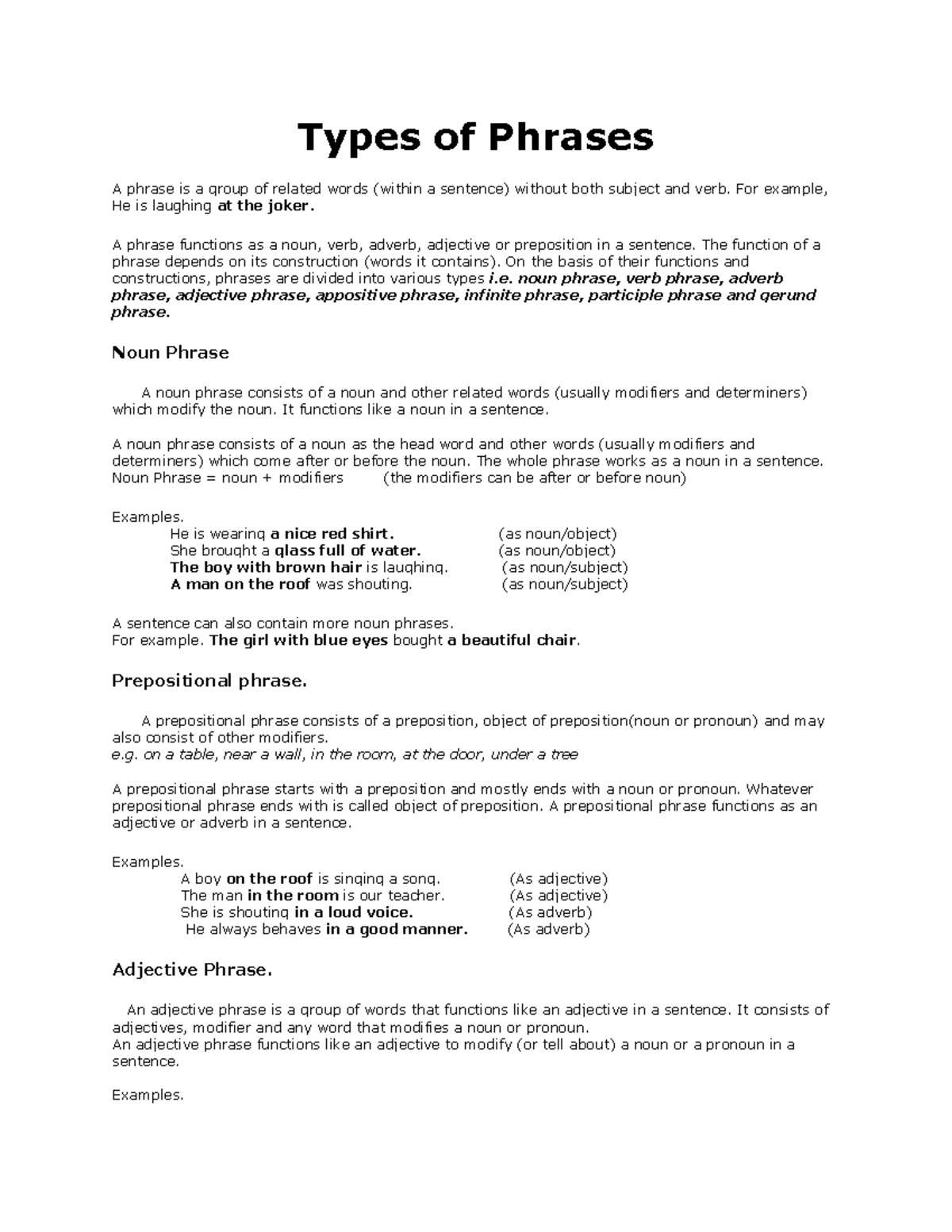 Types of Phrases: Understanding Noun, Verb, Adverb, and Adjective ...