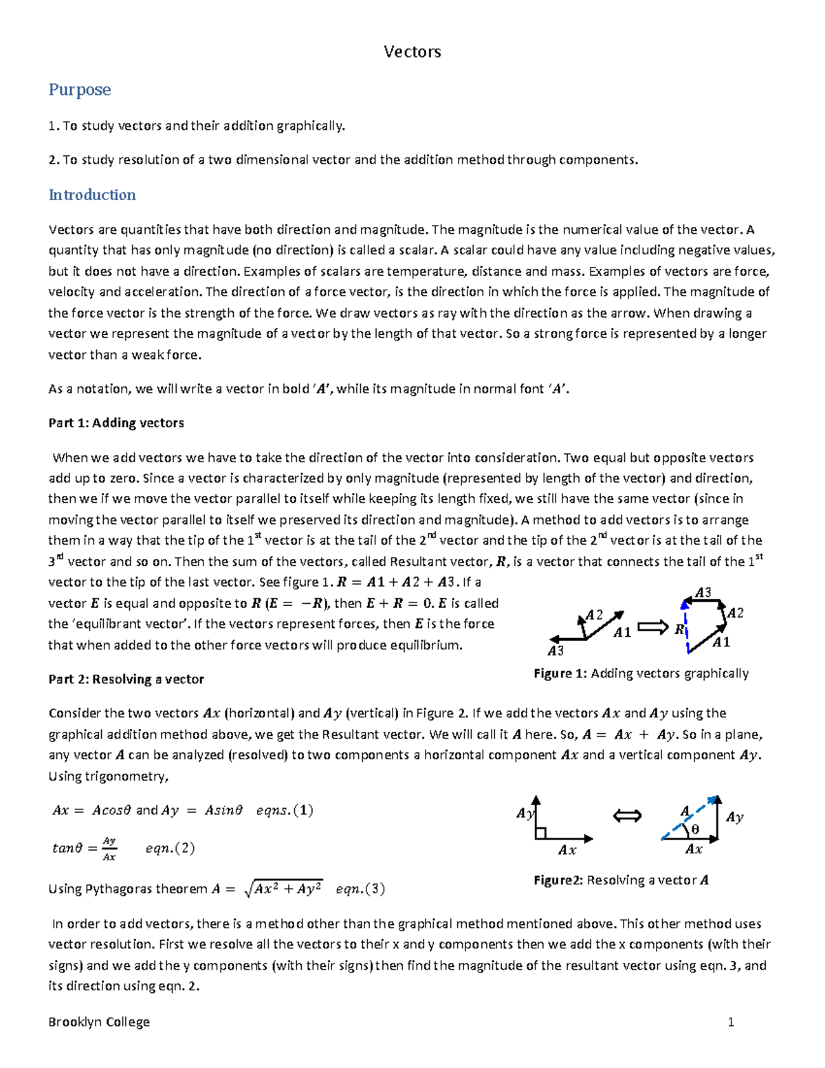 Lab 3: Vectors and Their Addition - Manual for Experiment - Studocu