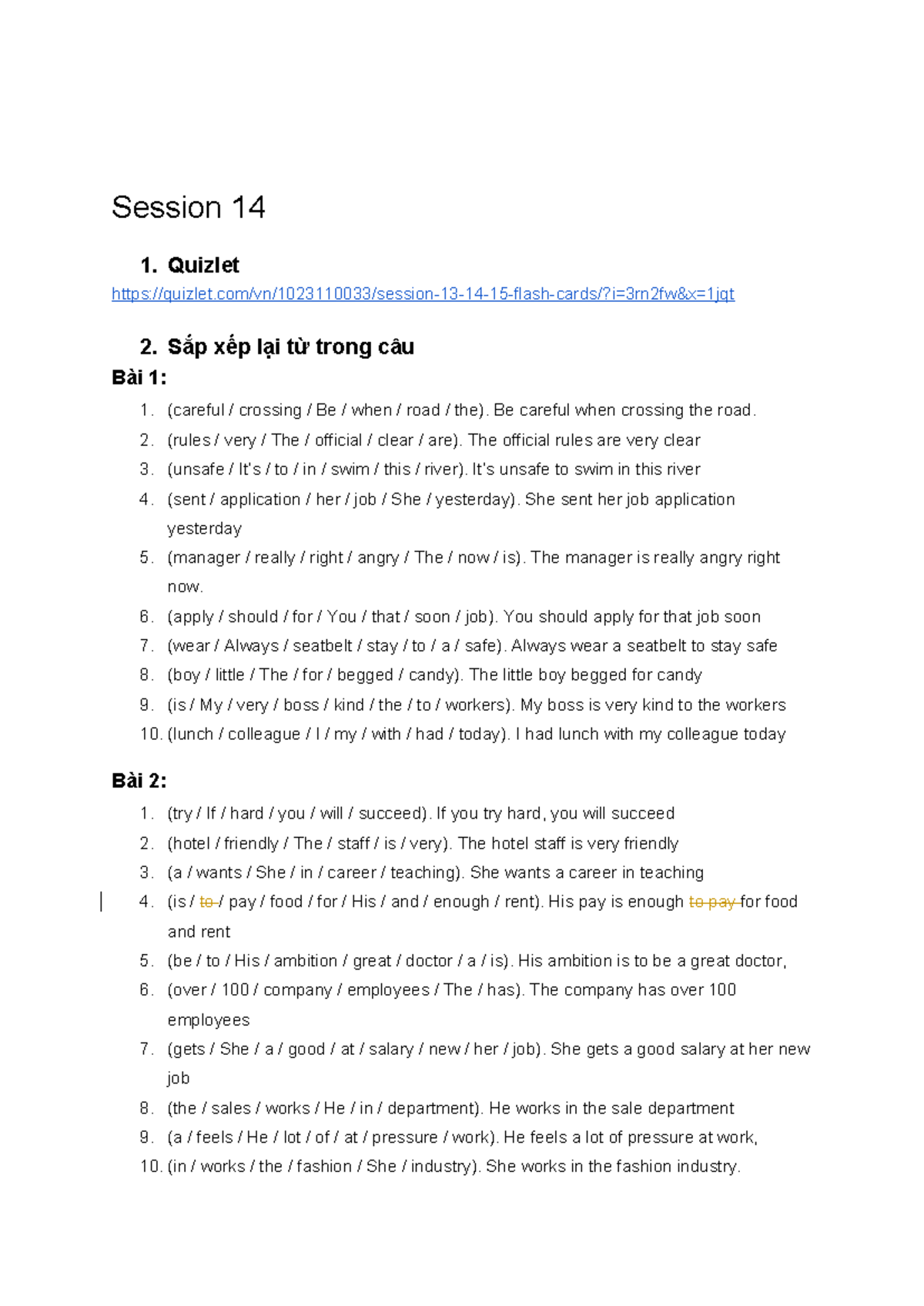 Homework 14 - Quizlet Sentence Rearrangement and Completion Exercises ...