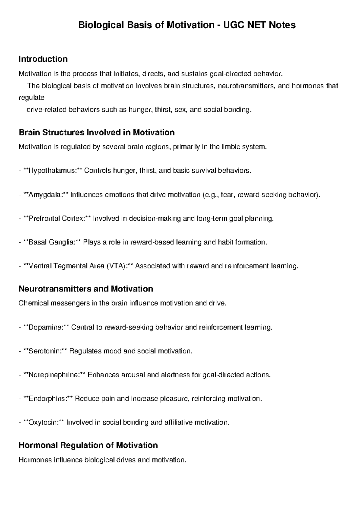 Biological Basis Of Motivation