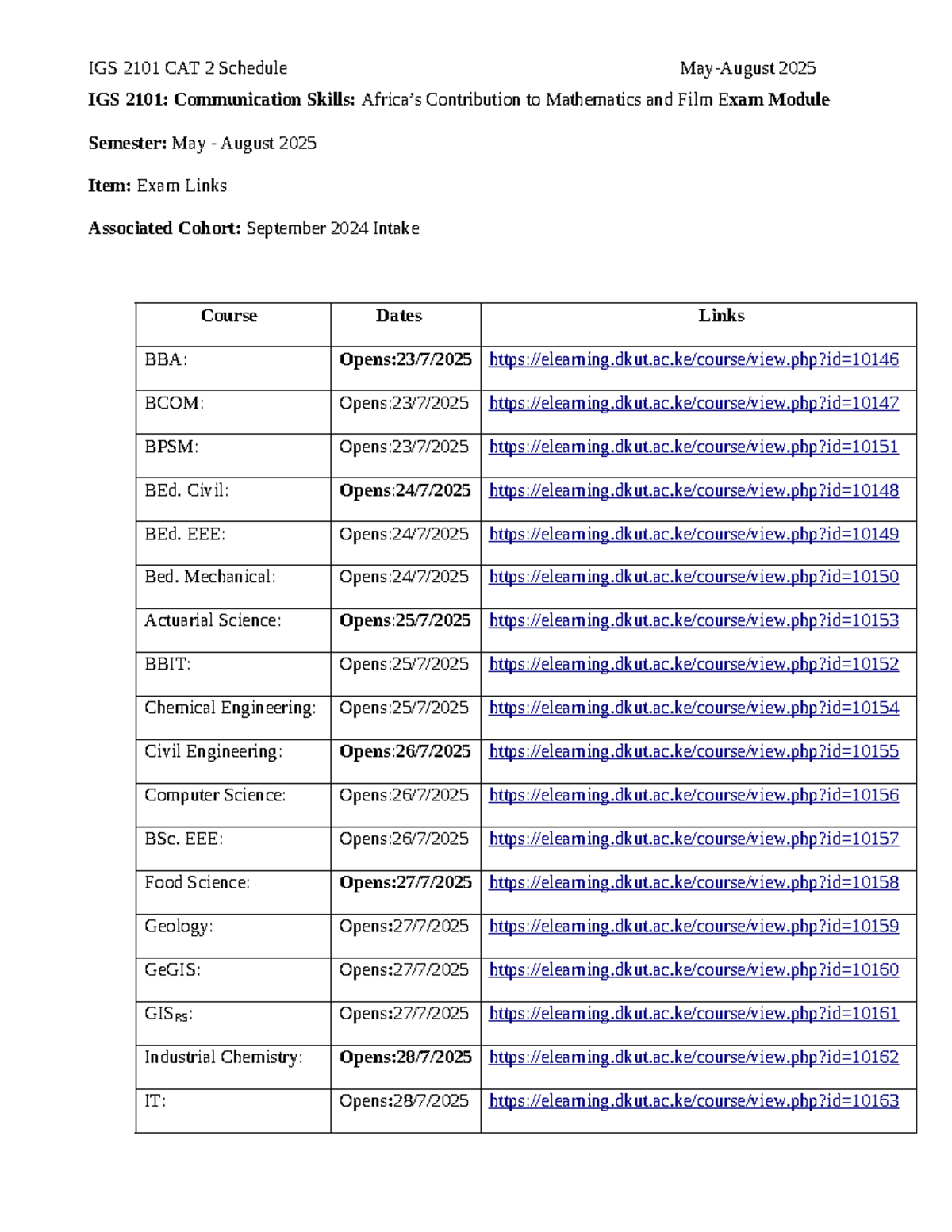 IGS 2101 Communication Skills Exam Schedule May-Aug 2025 - Studocu
