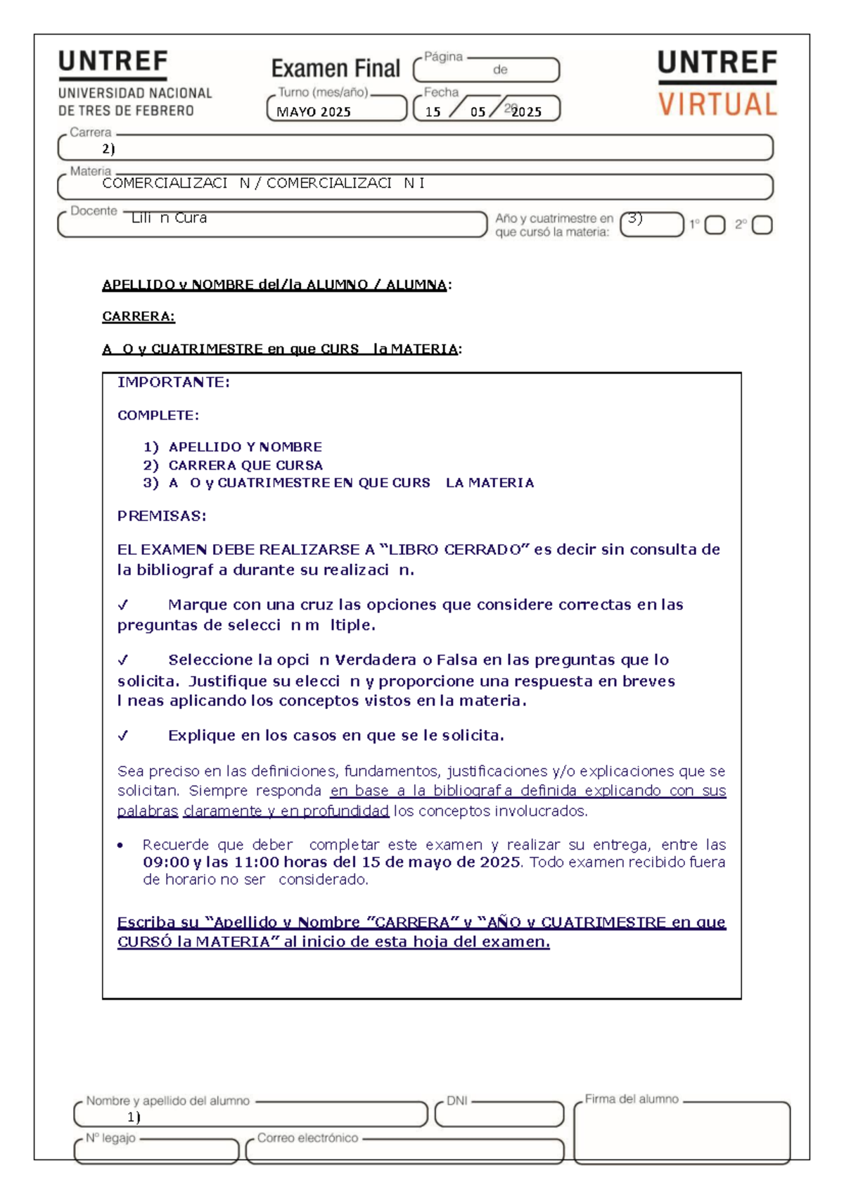 Examen Final COM 2025: Comercialización - Guía y Preguntas Clave - Studocu