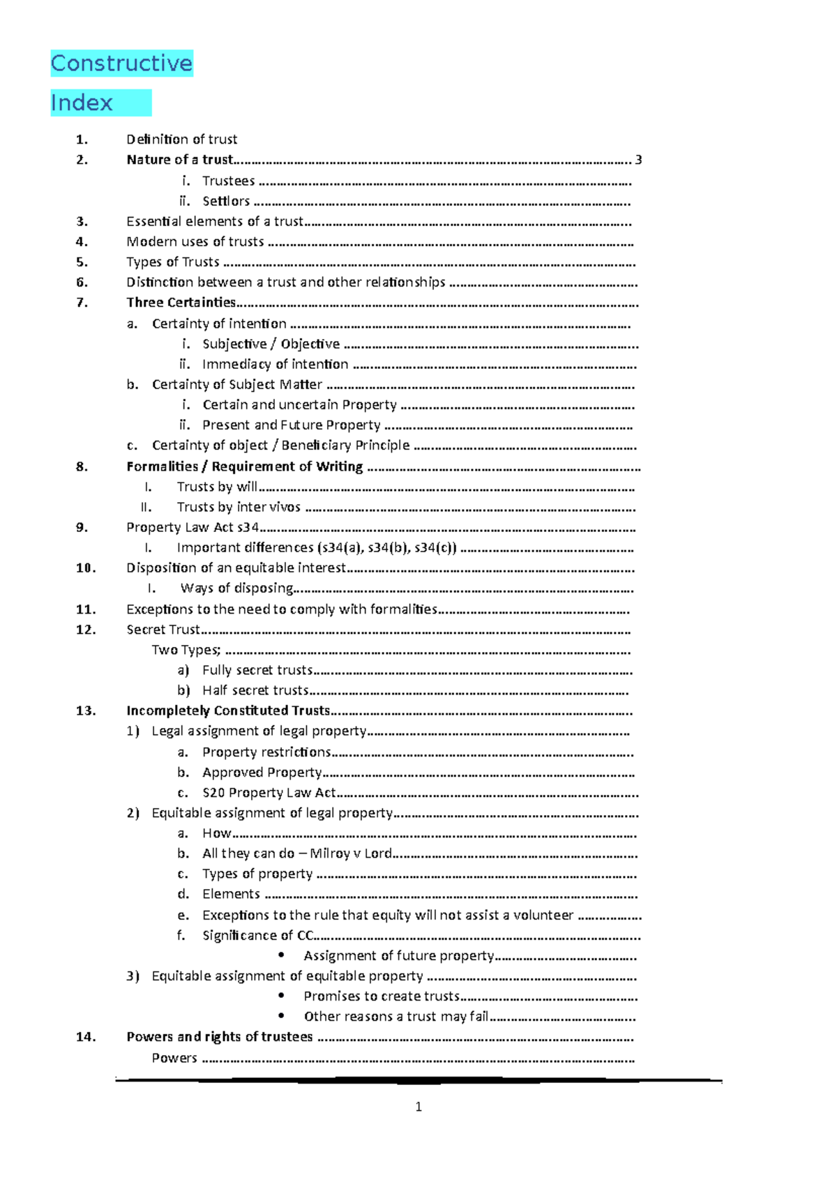 Final Law Trusts Study Notes for Exam Preparation - Document Preview