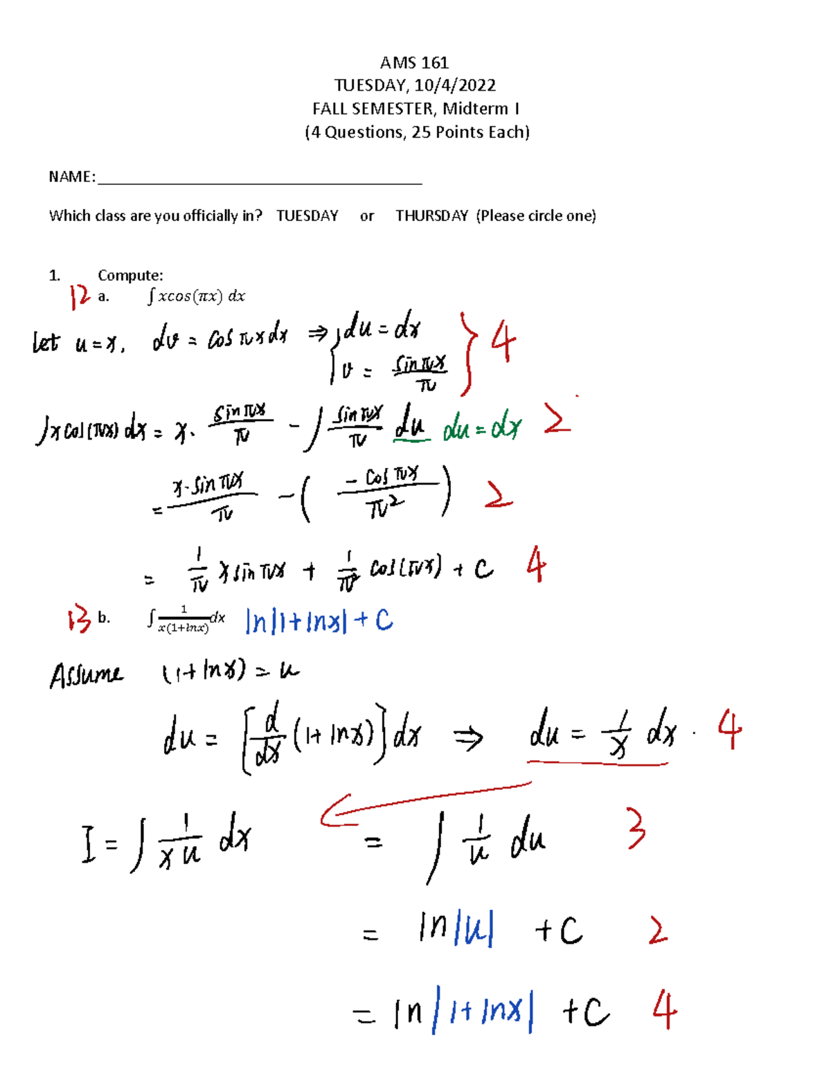AMS 161 Midterm Exam I - Questions and Solutions - Studocu