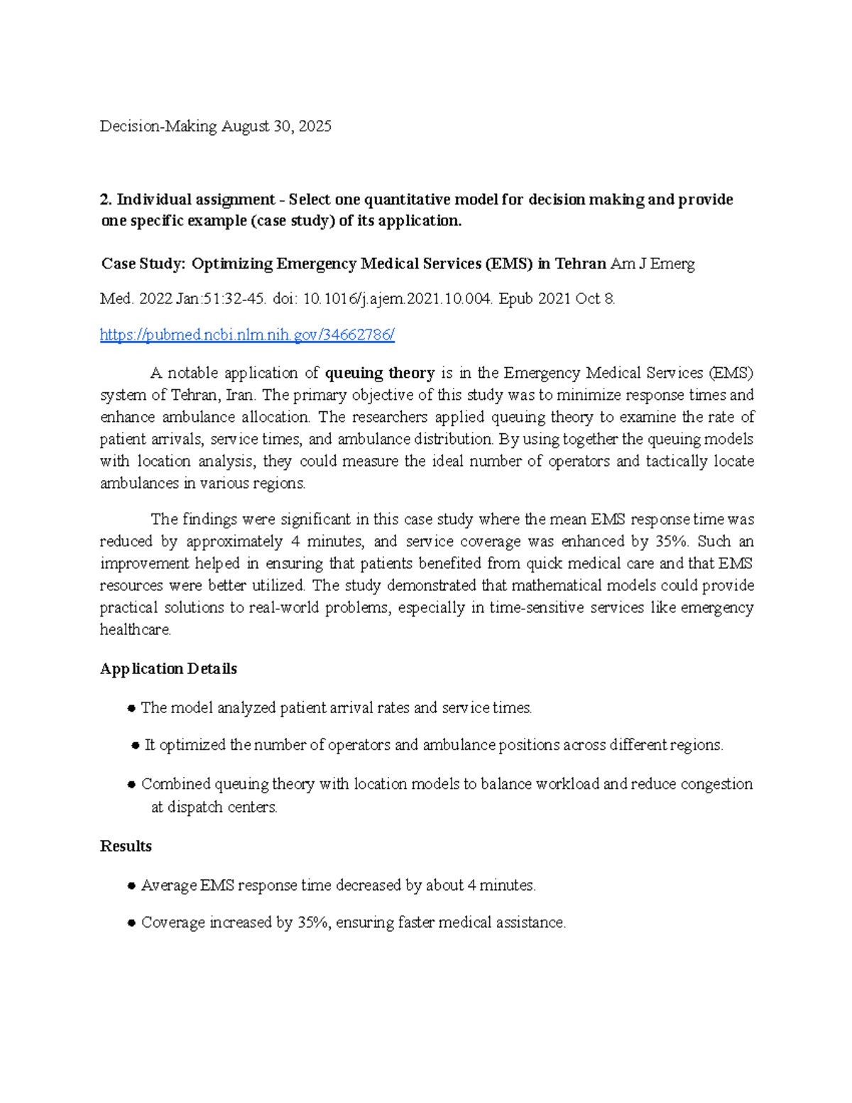 Quantitative Decision-Making: Case Study on EMS Optimization - Studocu
