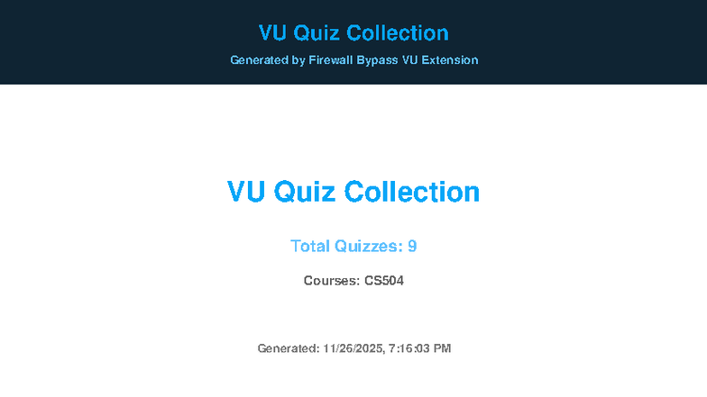 VU Quiz Collection CS504 - Software Engineering (Total 9 Quizzes) - Studocu