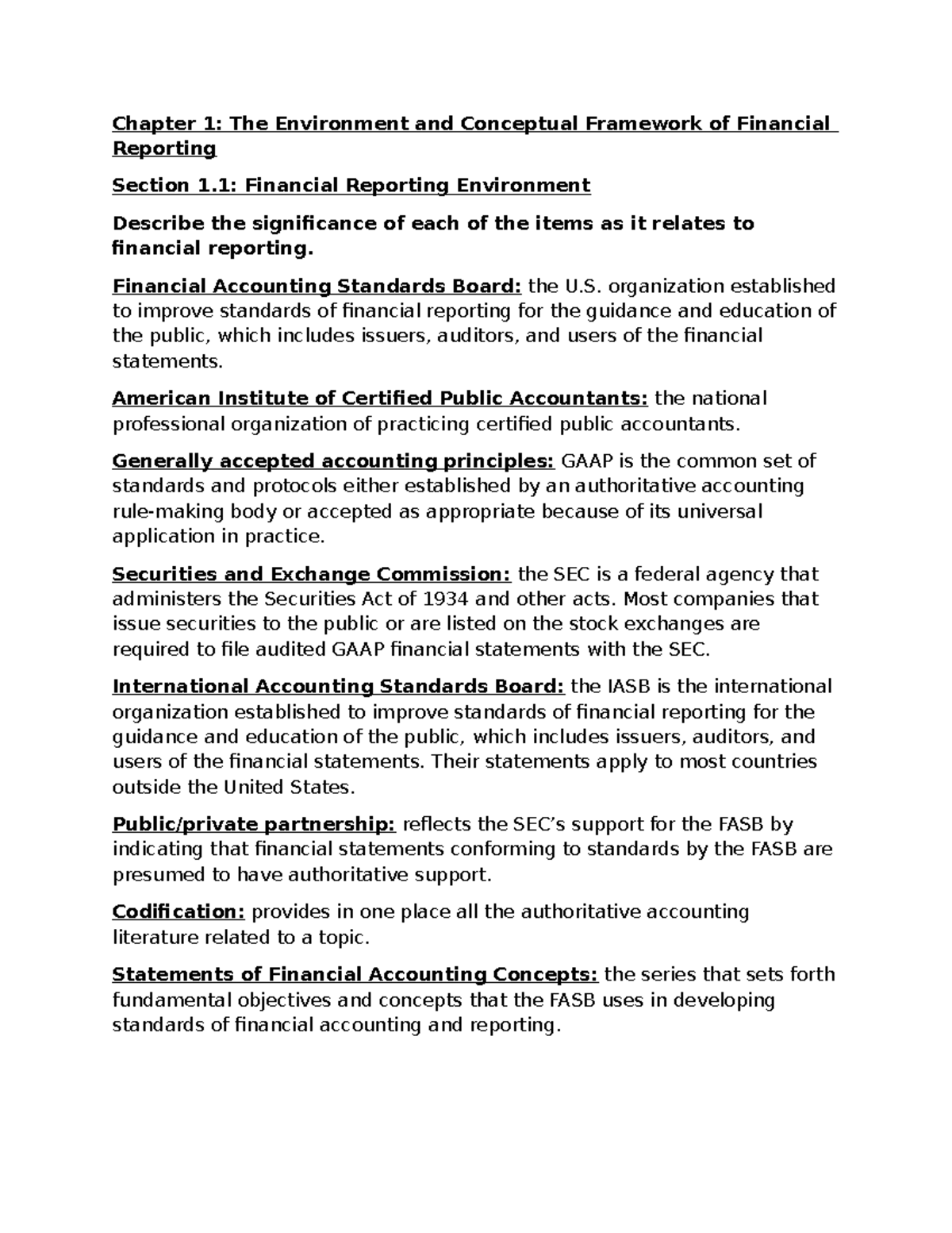 ACCT 101: Chapter 1 Notes on Financial Reporting Framework - Studocu