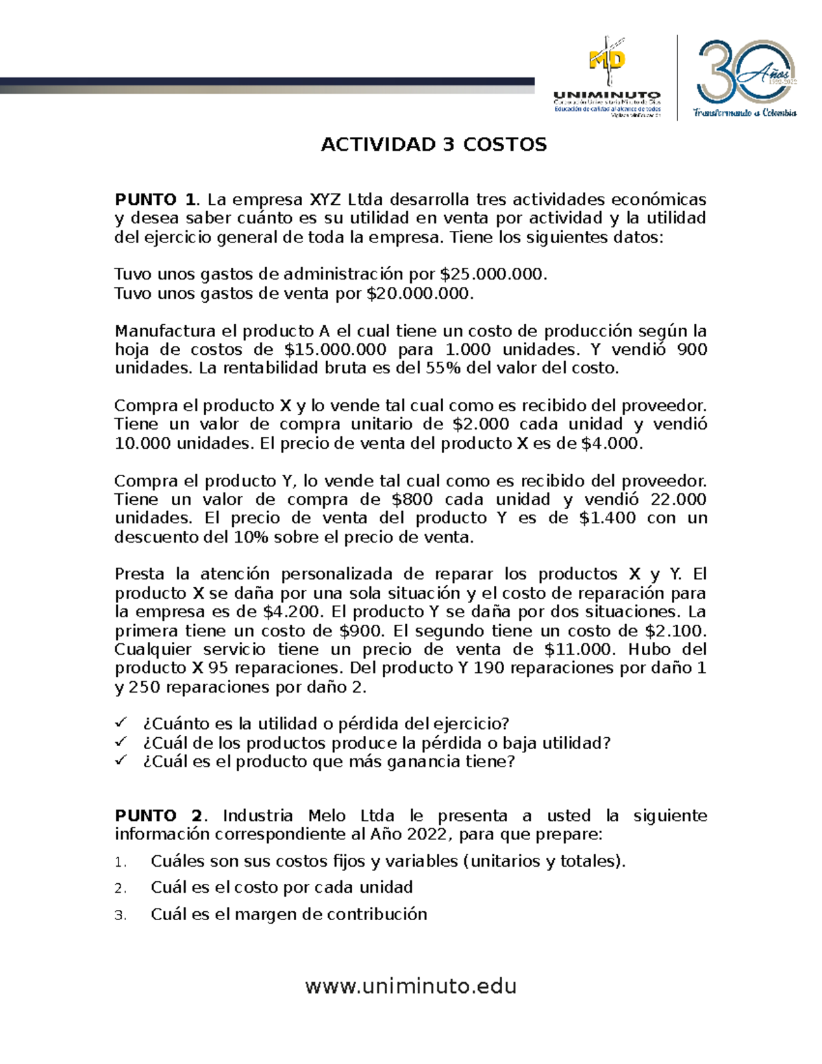 Actividad 3 - Análisis de Costos y Utilidades en Empresas - Studocu