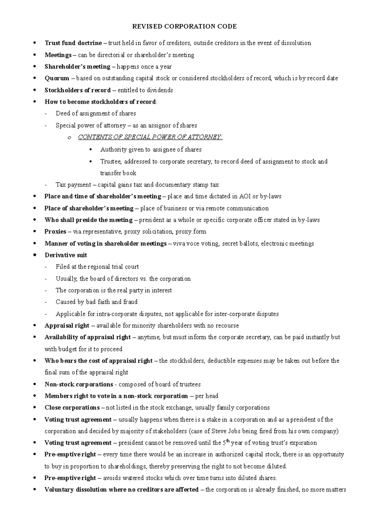 Revised Corporation Code (RCC) - Comprehensive Notes on Corporate ...