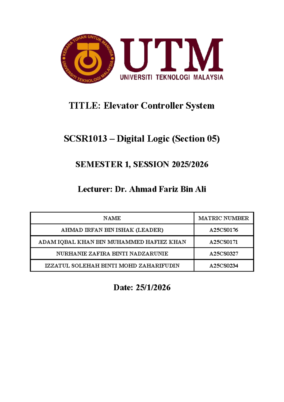 Elevator Controller System Design - SCSR1013 Final Project - Studocu