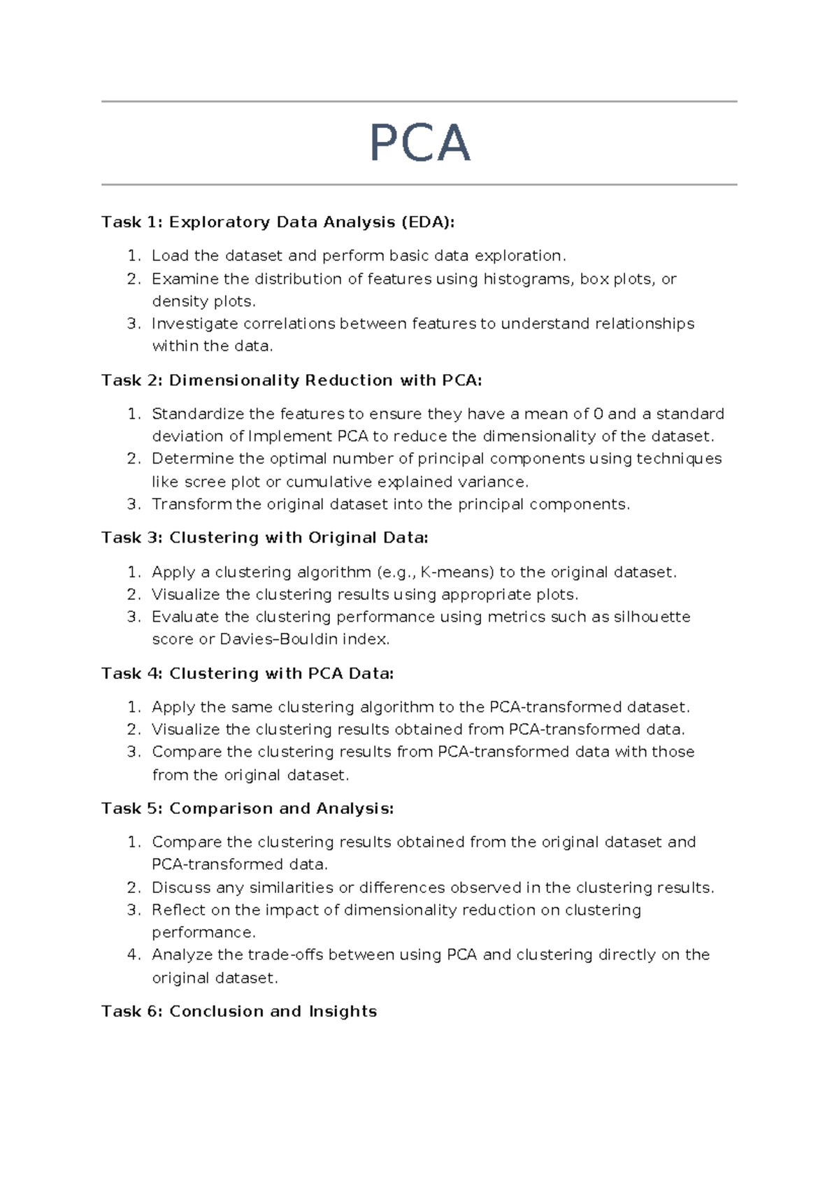 PCA Task 1-6: EDA, Dimensionality Reduction & Clustering Analysis - Studocu
