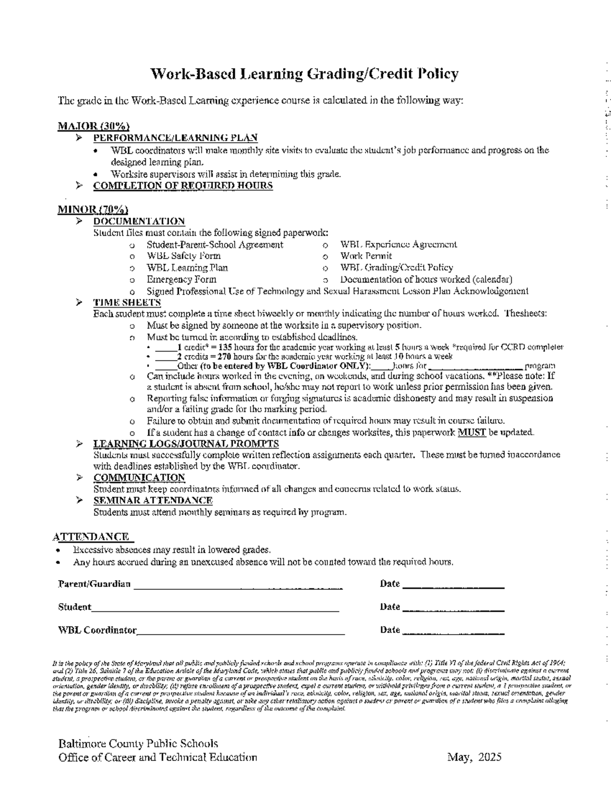 WBL Learning Experience Agreement and Policy Overview 2025 - Studocu
