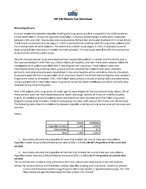 cigarette smoking and lung cancer case study answers Estimated attributable proportion of cases by cause Investigation 3.9: Smoking and Lung