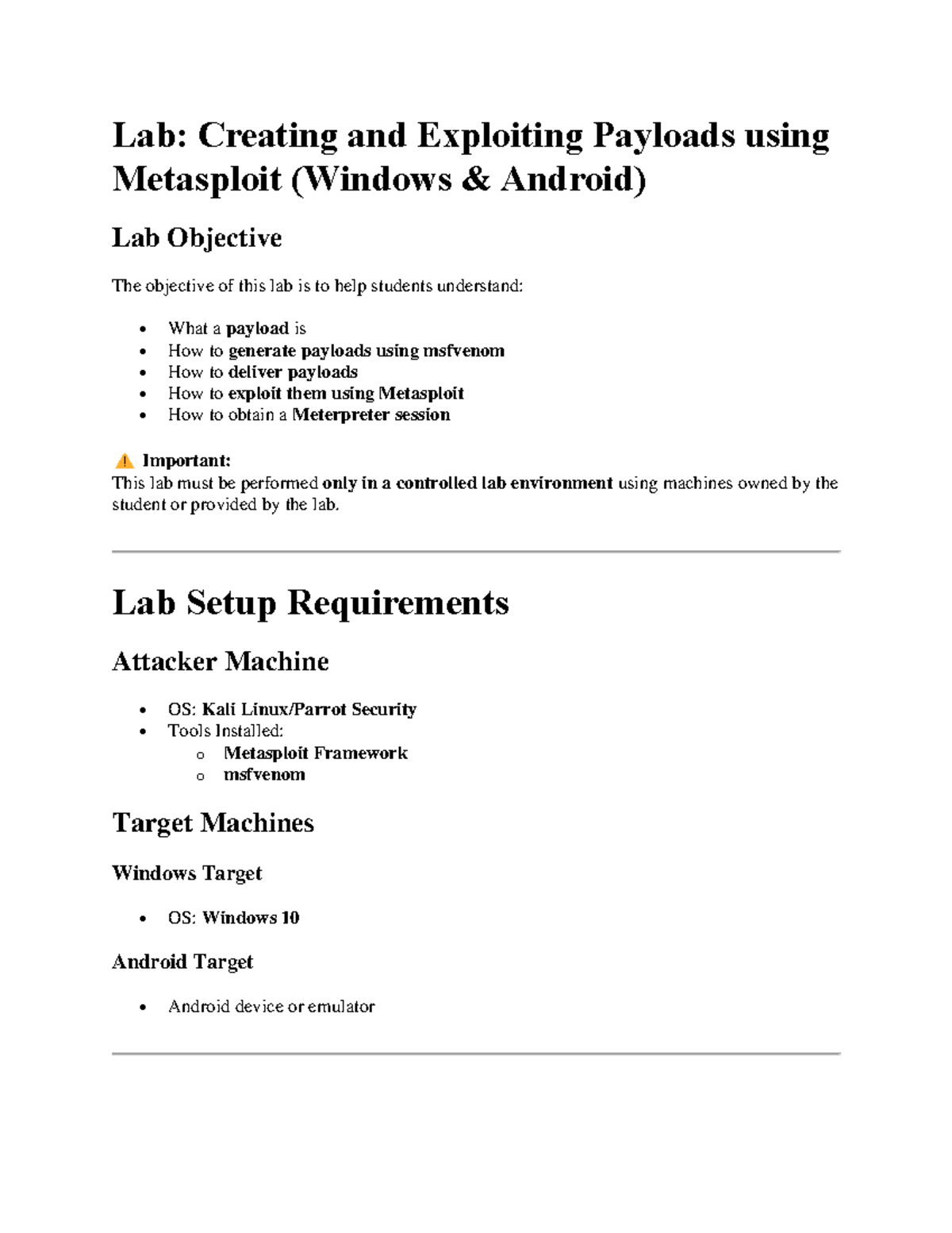 Lab: Creating and Exploiting Payloads with Metasploit (Windows ...