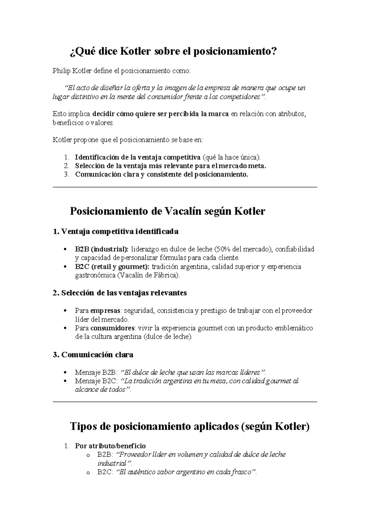 Posicionamiento según Kotler: Estrategias y Ventajas Competitivas - Studocu