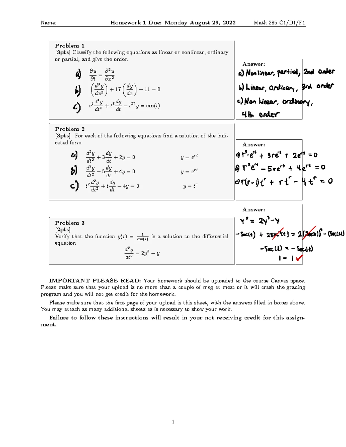 Midterm 1 Practice - Guaranteed Solution Existence and Unique's theorem ...