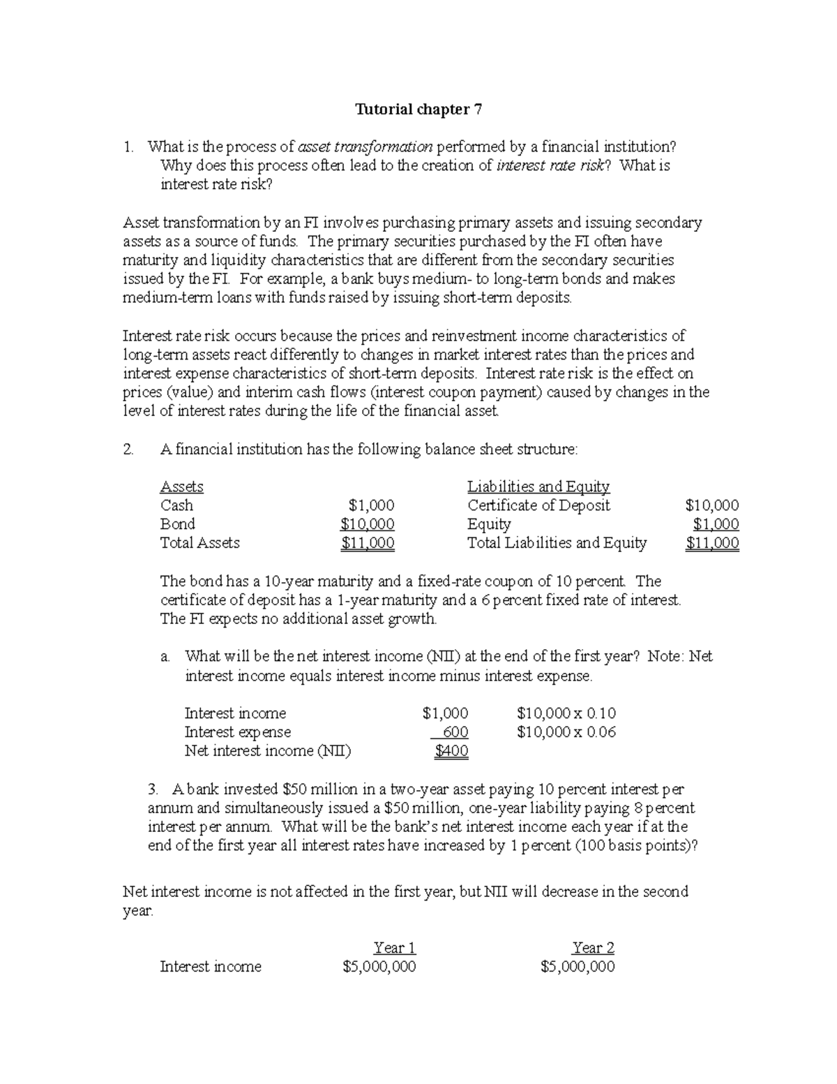 Tutorial on Financial Institutions: Asset Transformation & Interest ...