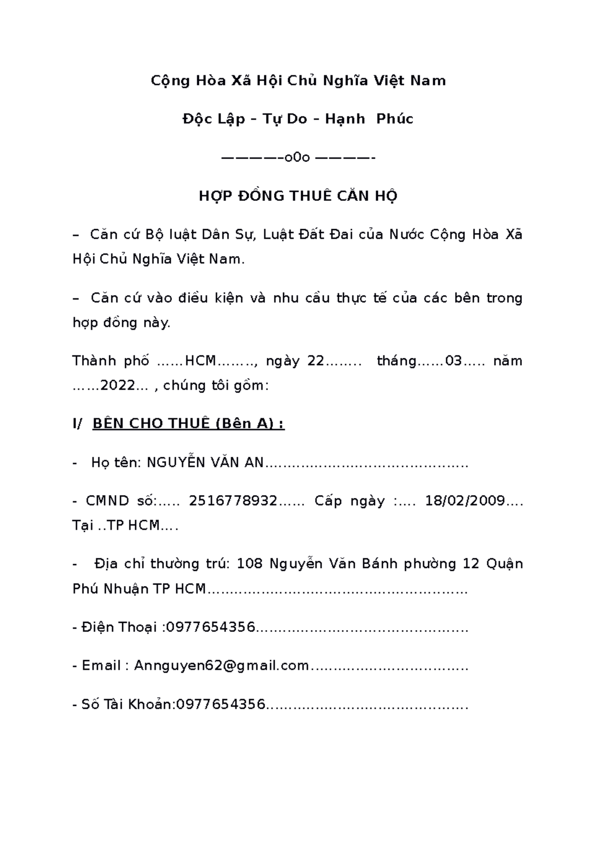 Hợp đồng - gdfgdf - Cộng Hòa Xã Hội Chủ Nghĩa Việt Nam Độc Lập – Tự Do ...