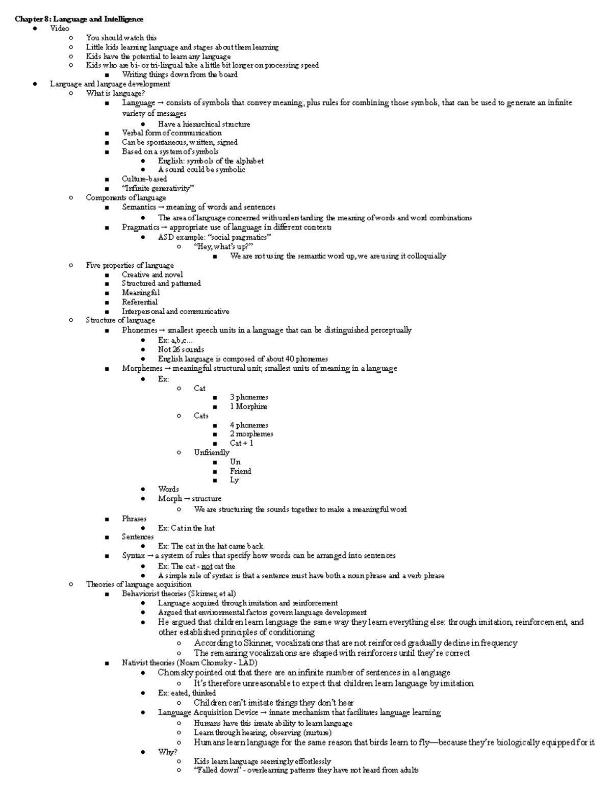 Exam 2 - Notes for PS 101 Summer Section - Chapter 8: Language and ...