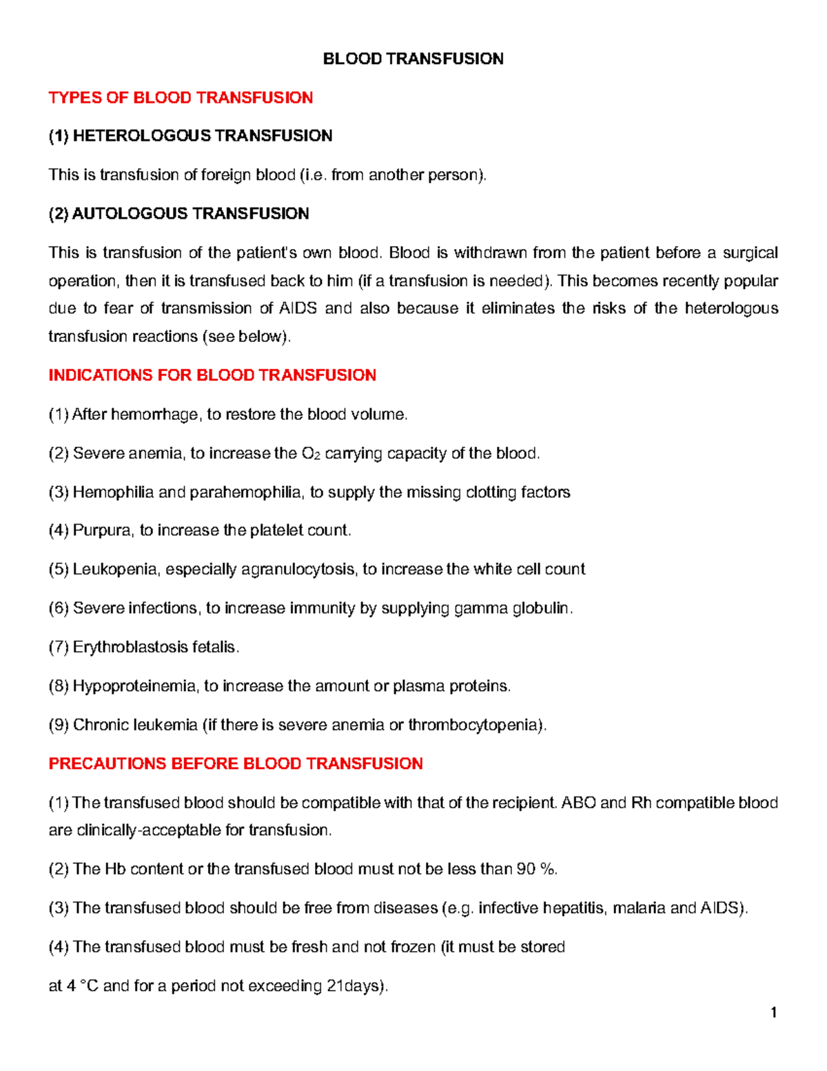 Blood Transfusion Types and Indications: A Comprehensive Guide - Studocu