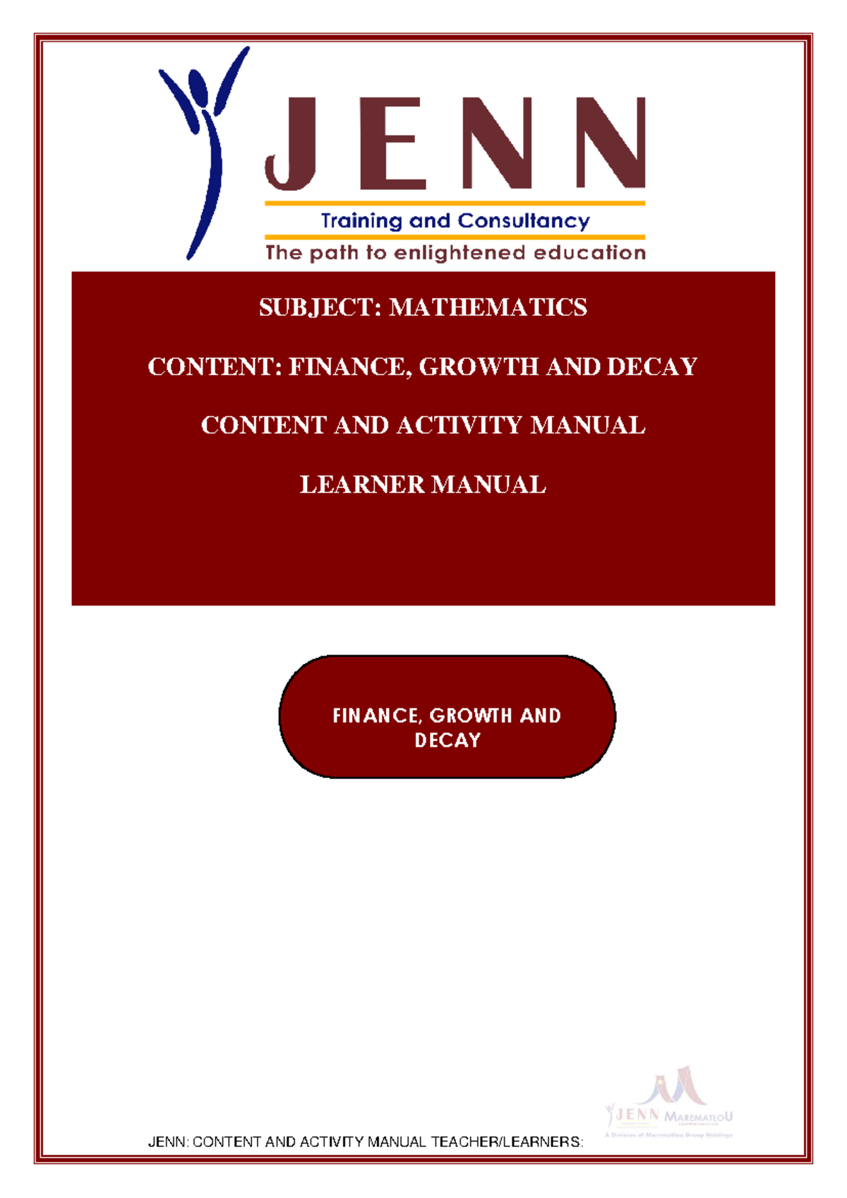 Finance AM: Growth and Decay Concepts and Activities Manual - Studocu