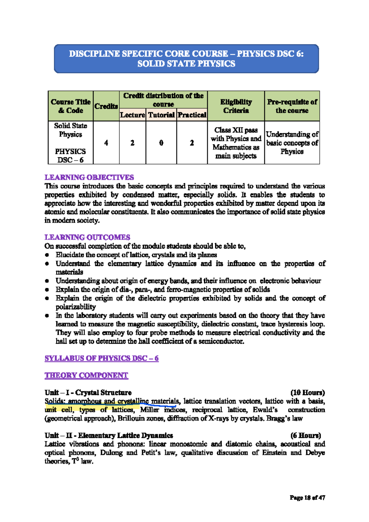 Solid State Physics DSC 6: Course Overview and Practical Guide - Studocu