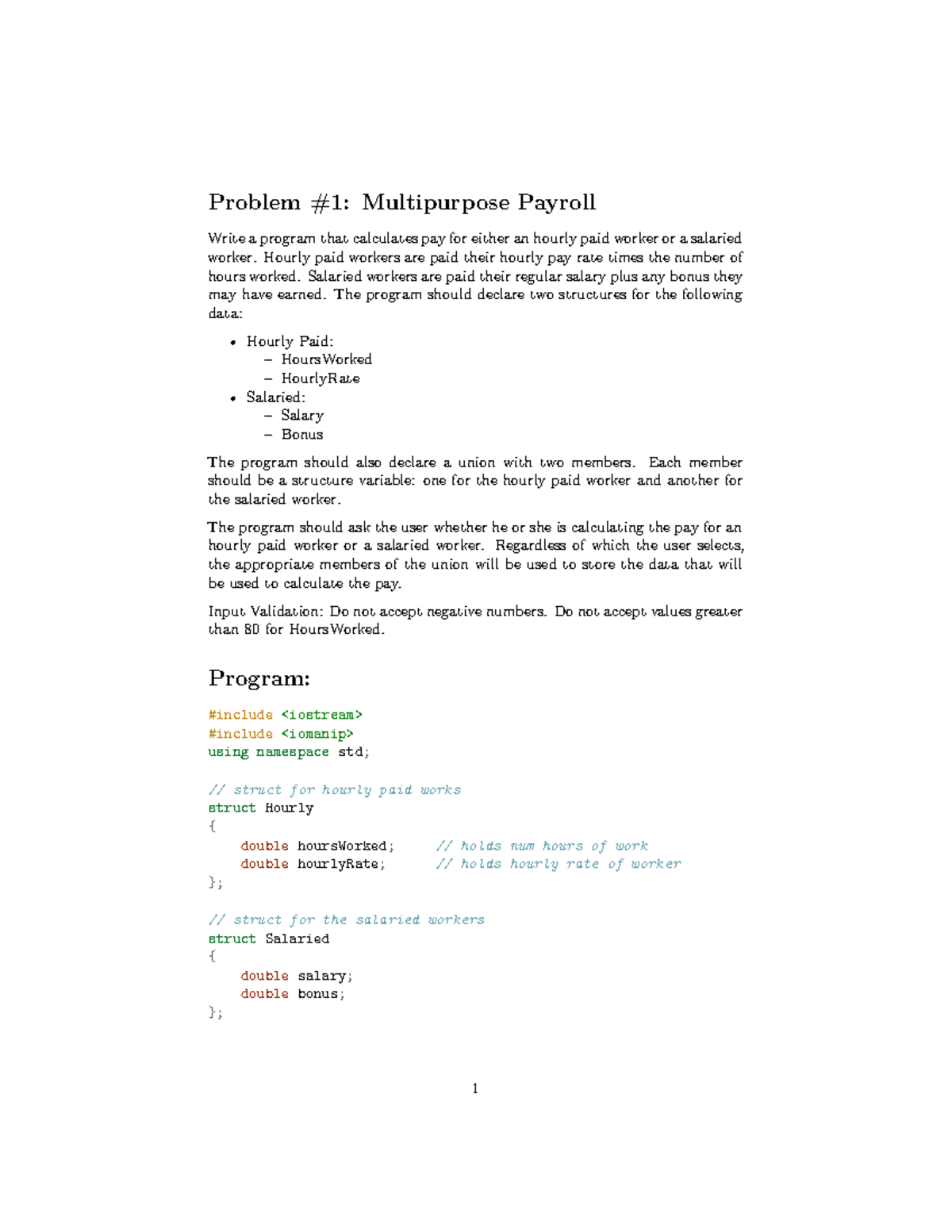 Midterm Exam Q1 - C++ Payroll Calculation Program Guide - Studocu