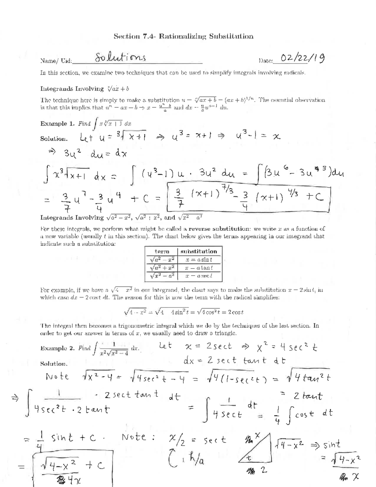 7 - extra practice with section 7.4 - Section Rationalizing ...