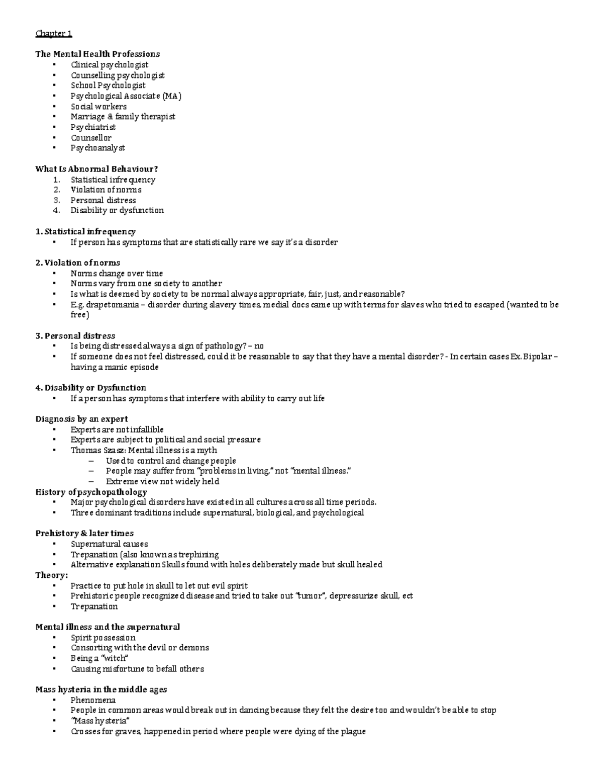 PS280 Midterm 1 Summary: Mental Health Professions and Diagnosis - Studocu