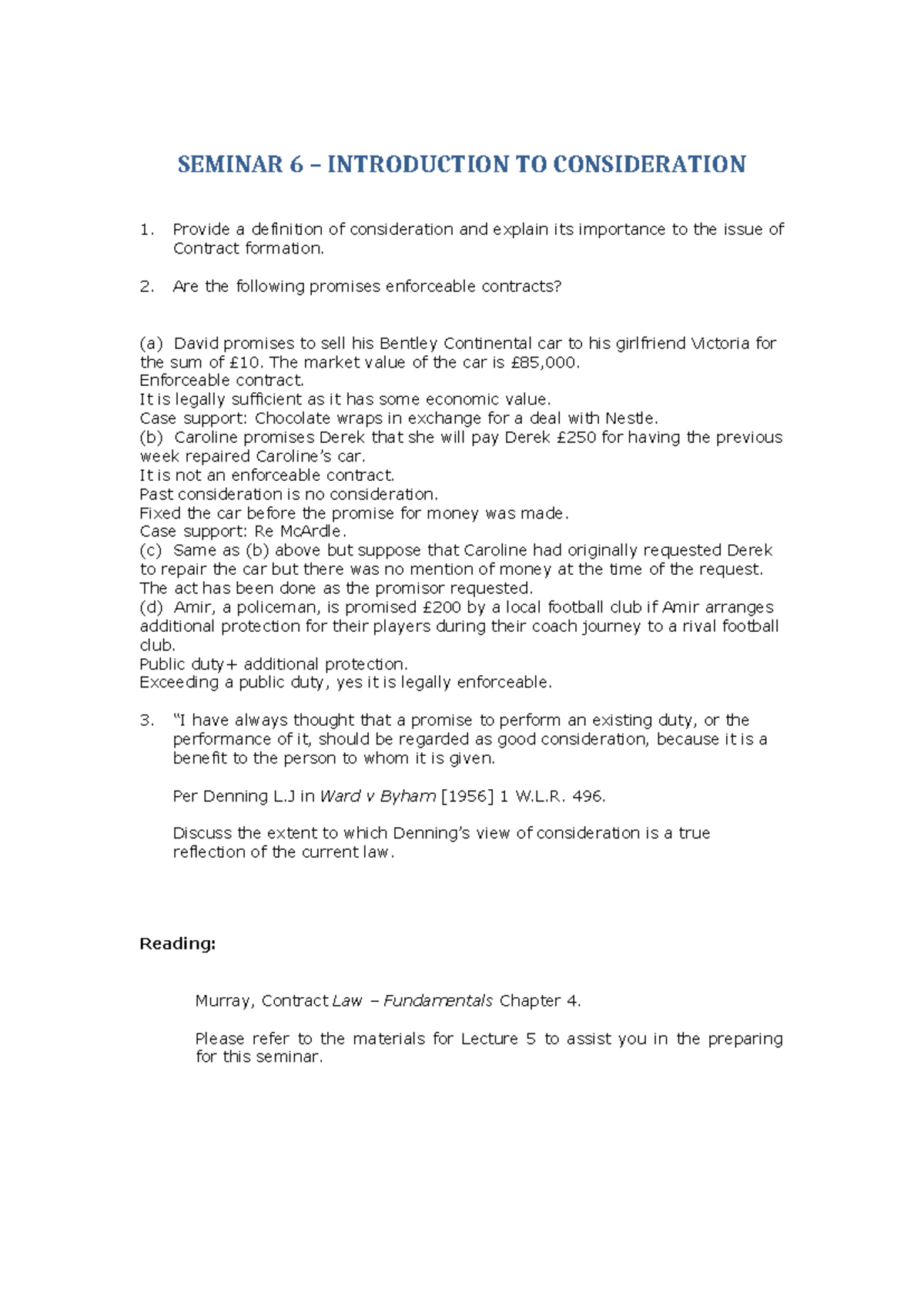 Seminar 6 - Introduction to Consideration - SEMINAR 6 – INTRODUCTION TO ...