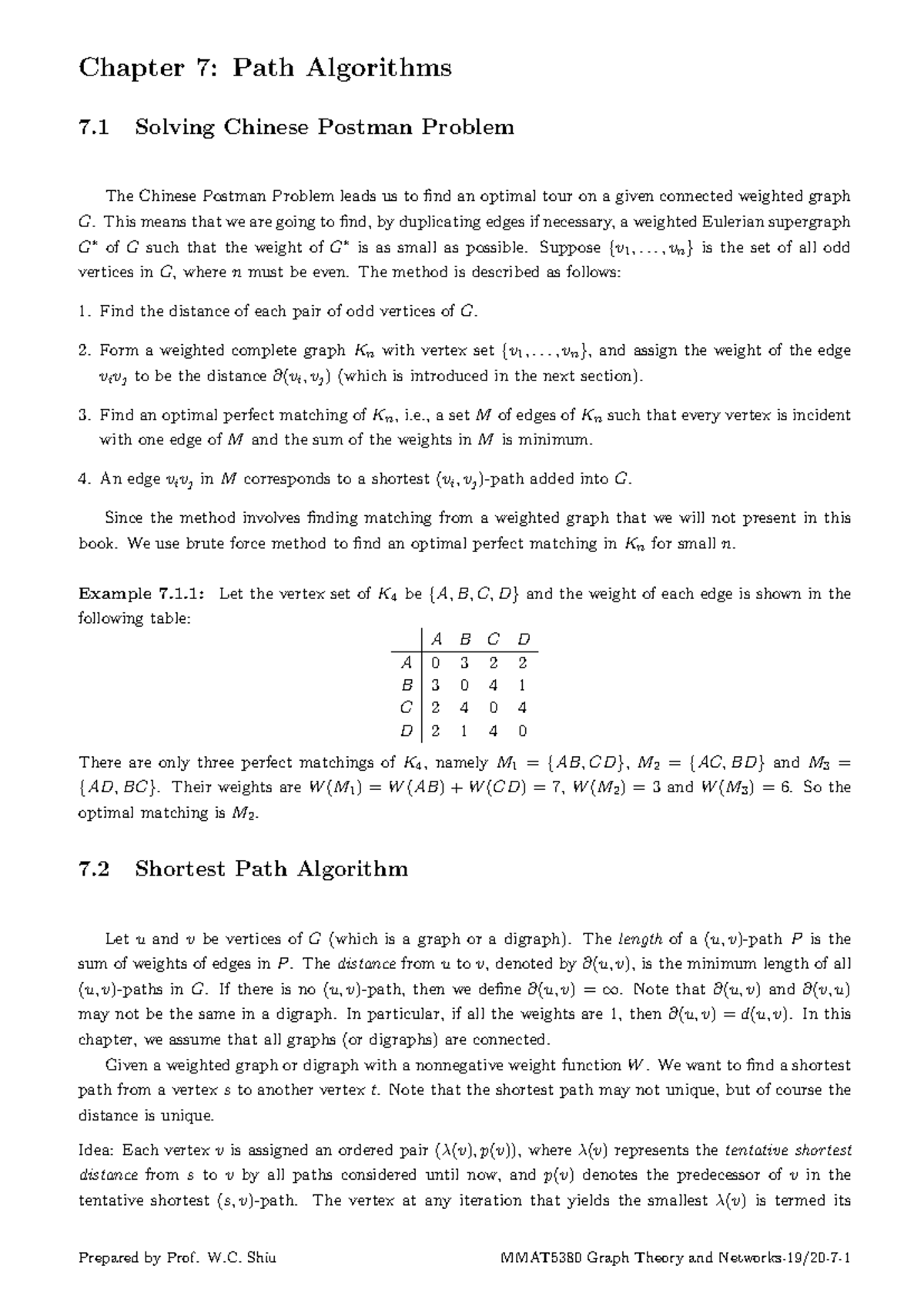 Graph 7 - LECTURE 7 - Chapter 7: Path Algorithms 7 Solving Chinese ...