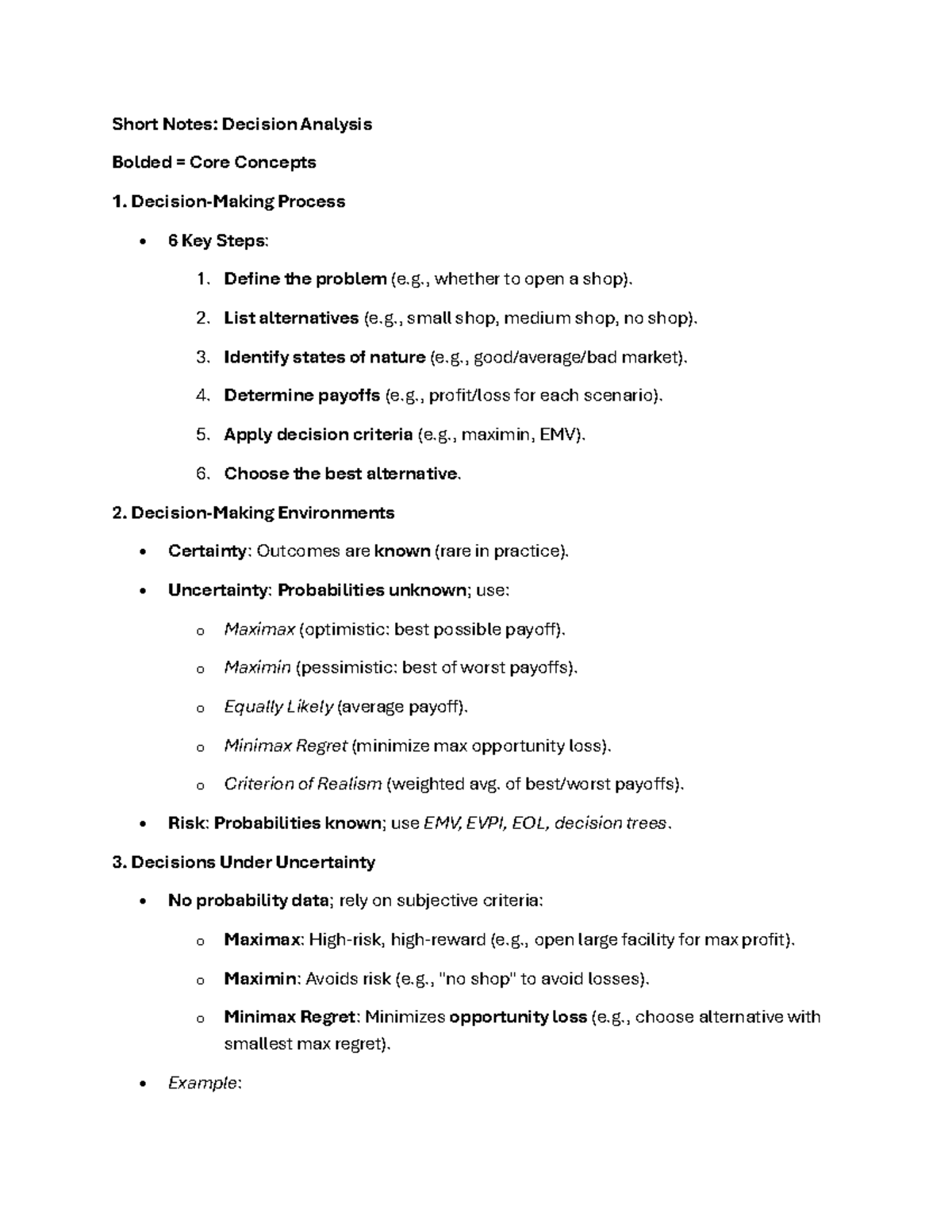 Decision Theory - Short Notes: Key Concepts & Steps - Studocu