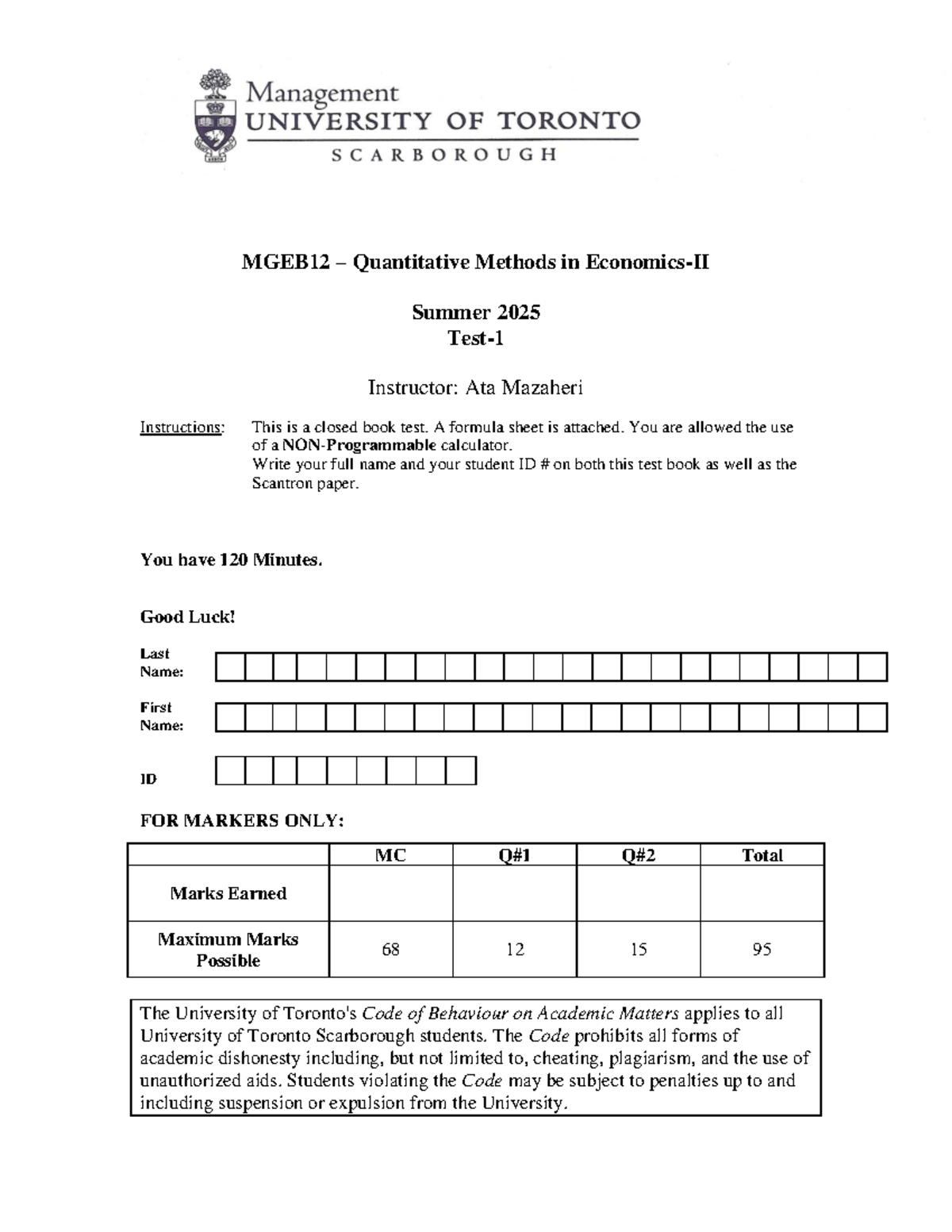 MGEB12 Summer 2025 Quantitative Methods Practice Test - Studocu