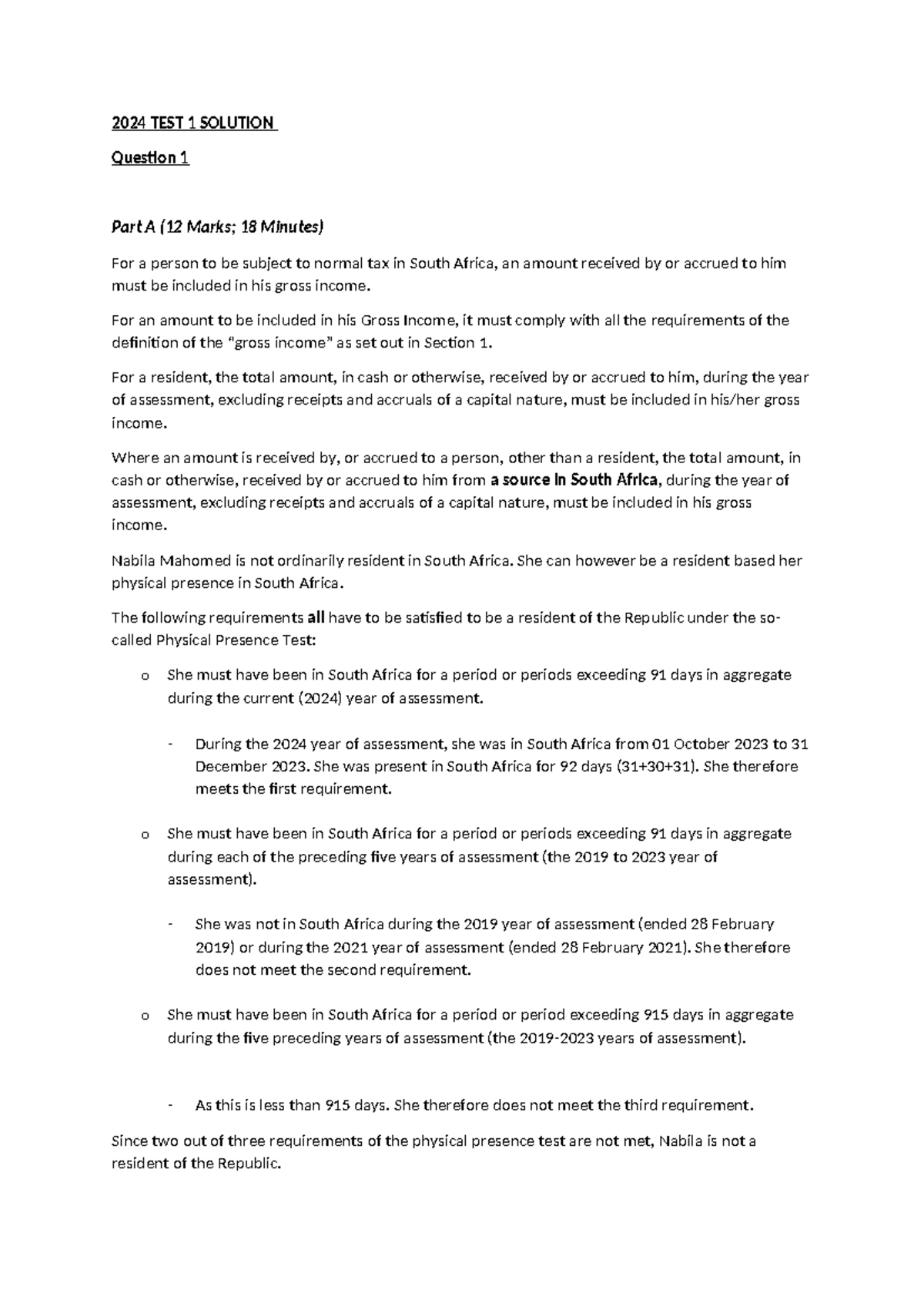 Test 1 2024 Solution - test 1 2014 memo - 2024 TEST 1 SOLUTION Question ...